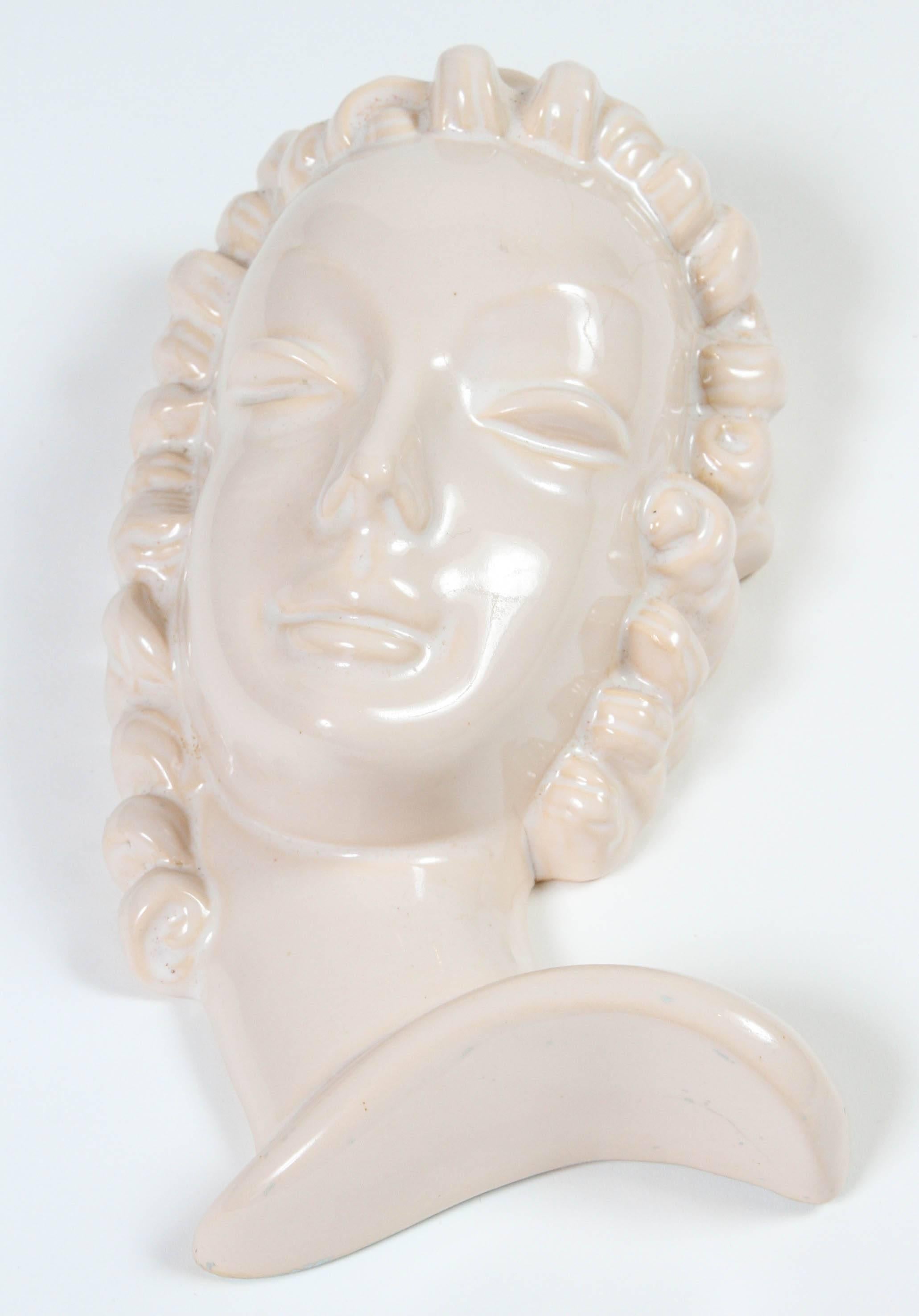 Glazed Art Deco Wall Hanging Bust of Woman