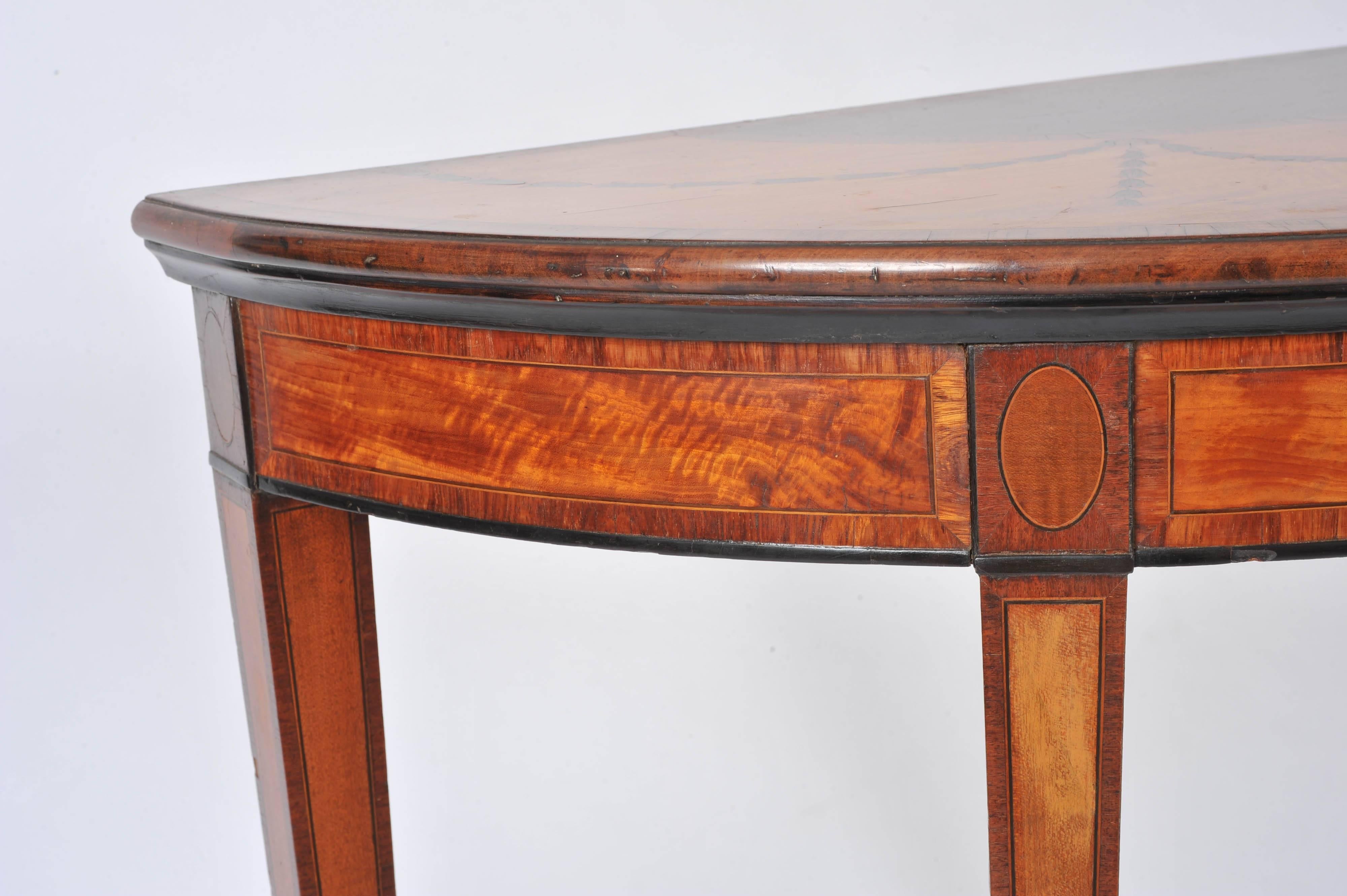 18th Century Pair of Semi Elliptical Satinwood Side Tables