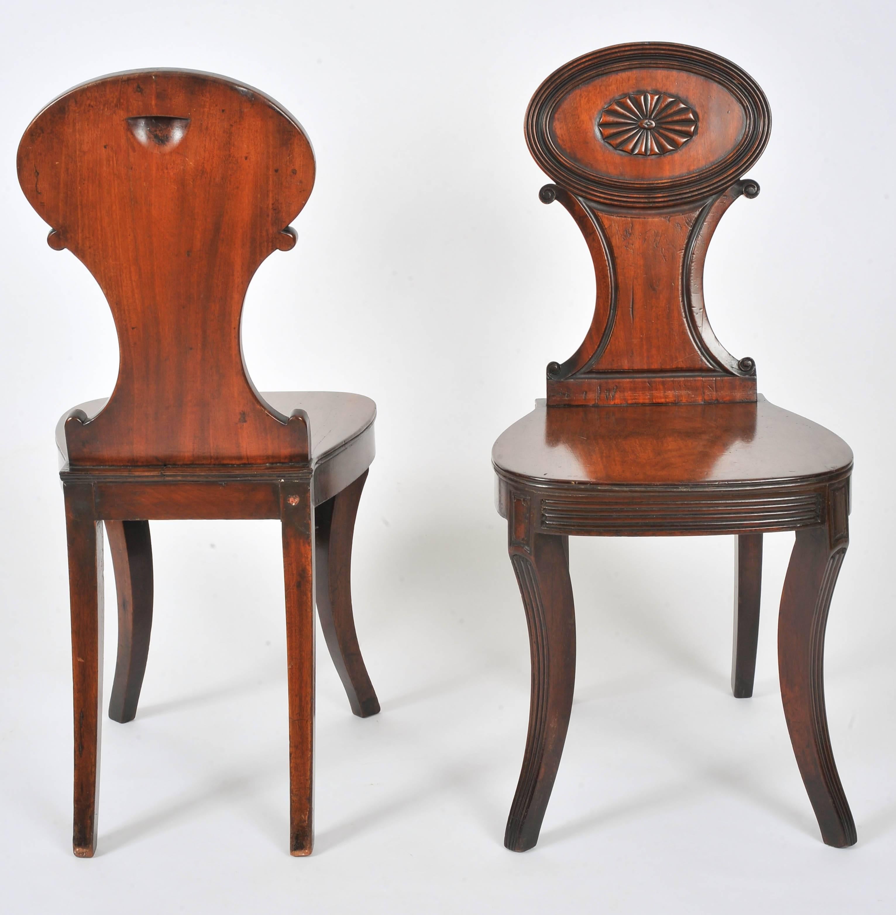 Pair of Regency Carved Mahogany Hall Chairs 4