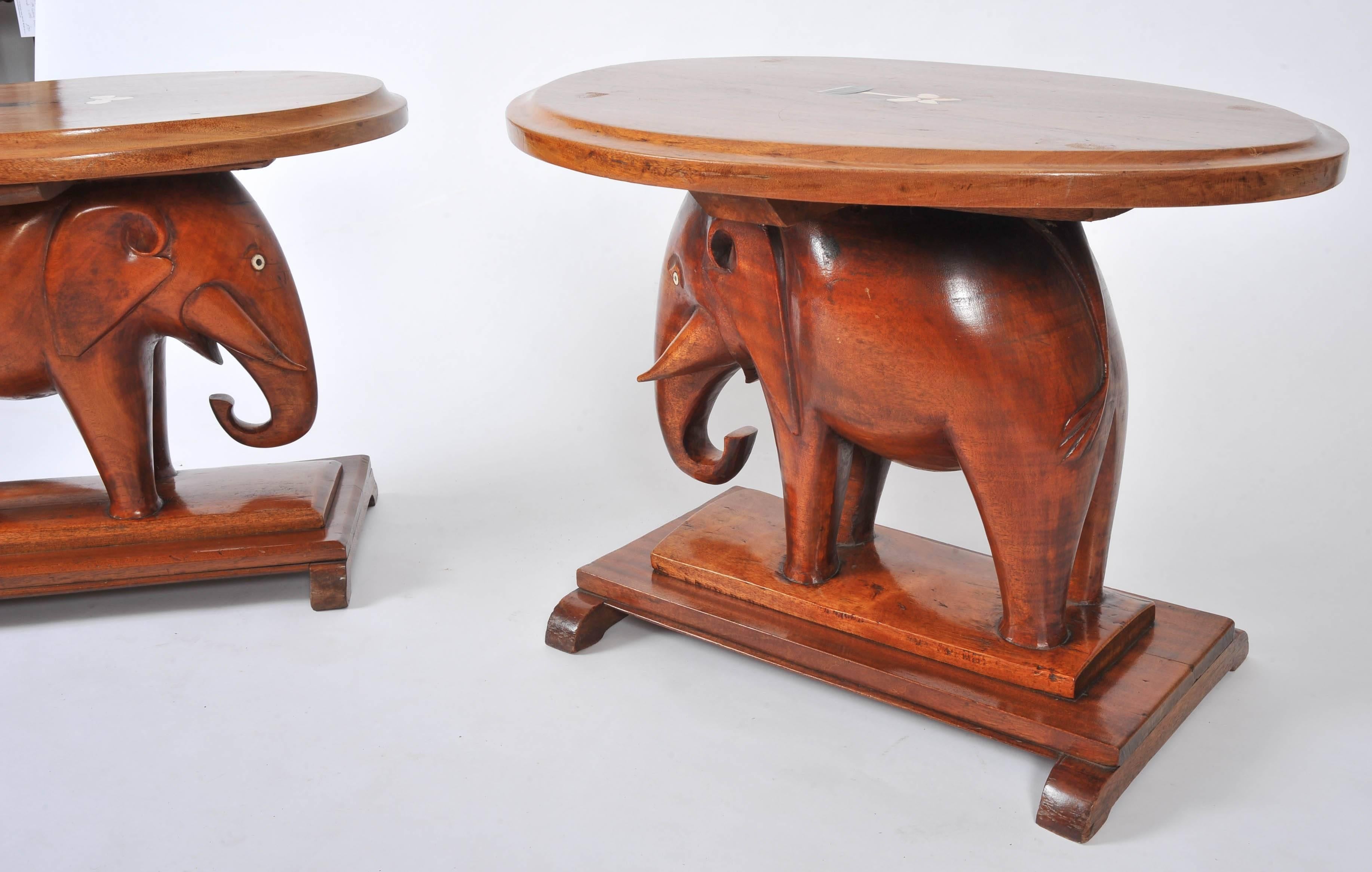 Indian Pair of Decorative Carved Elephant Side Tables