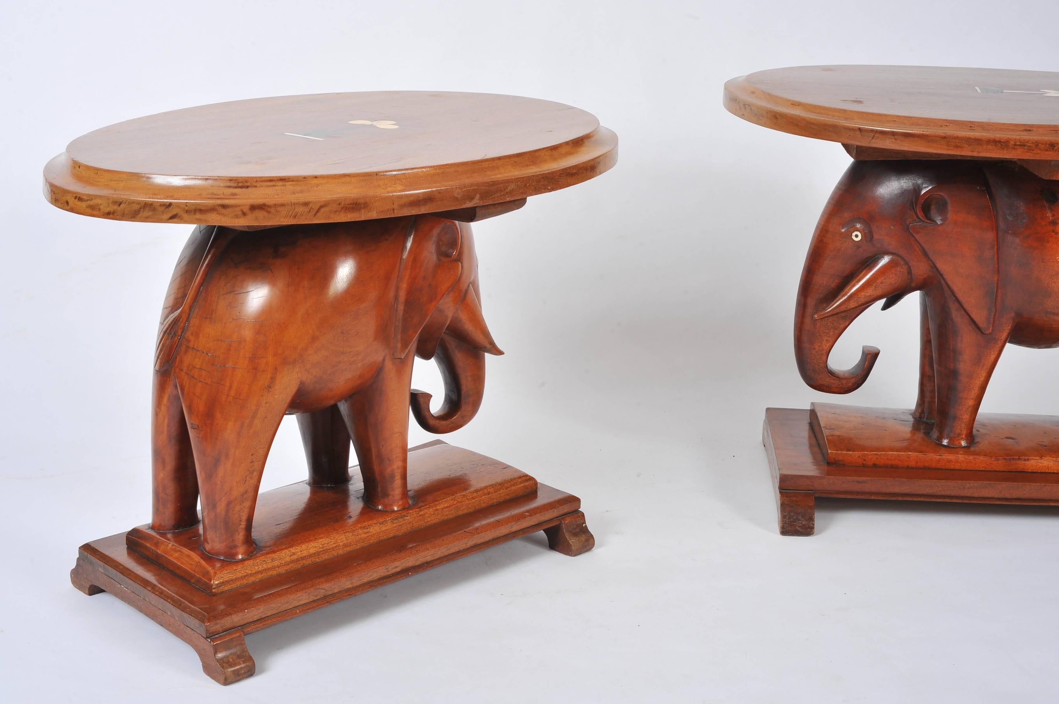 Pair of Decorative Carved Elephant Side Tables In Excellent Condition In London, GB