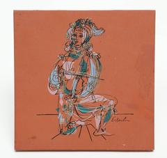 Pair of Mid-Century Modern by Eugene Karlin, Hand Painted Terracotta Tiles