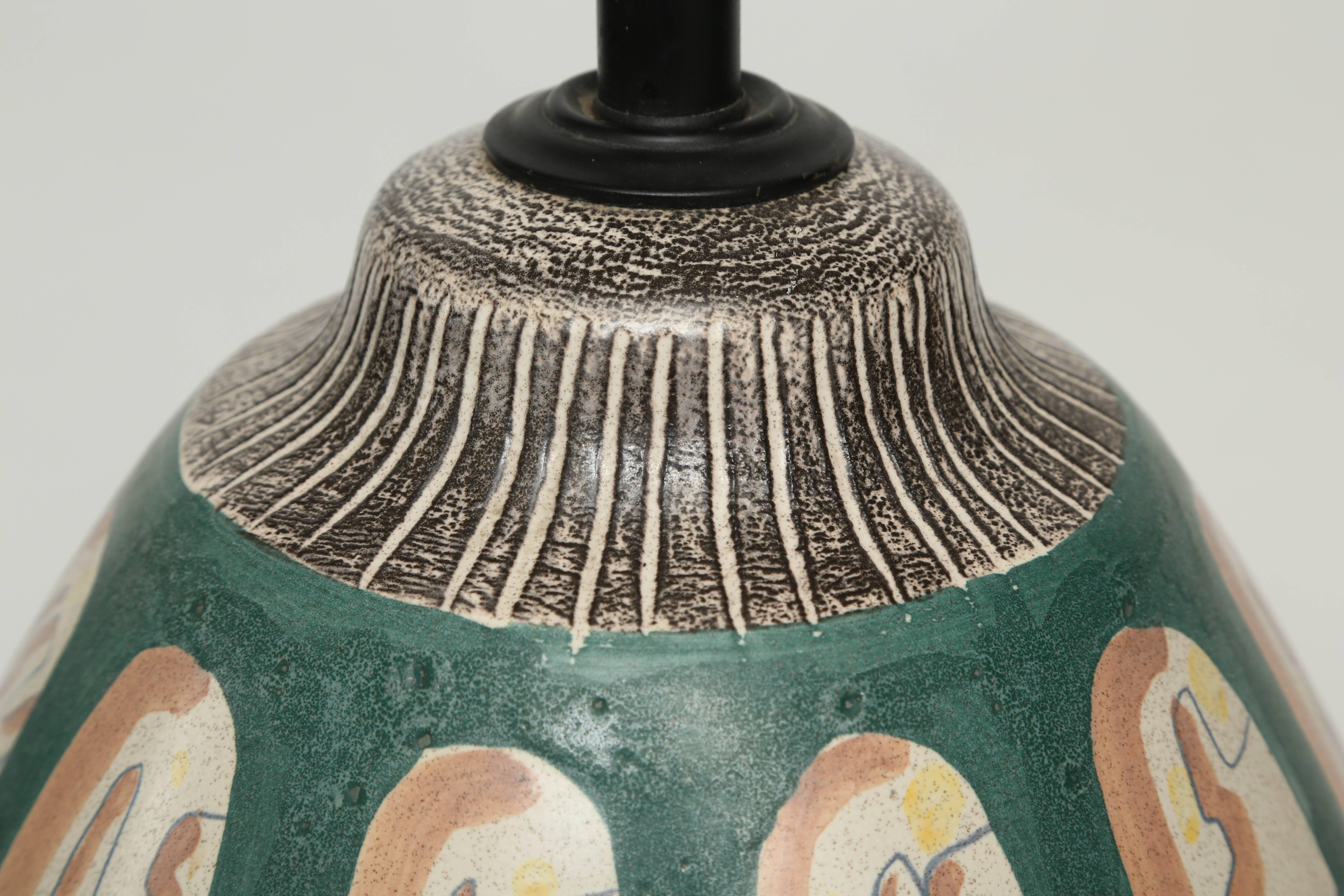 20th Century Mid-Century Modern Italian Hand-Painted Ceramic Table Lamp Fantoni / Weinberg 