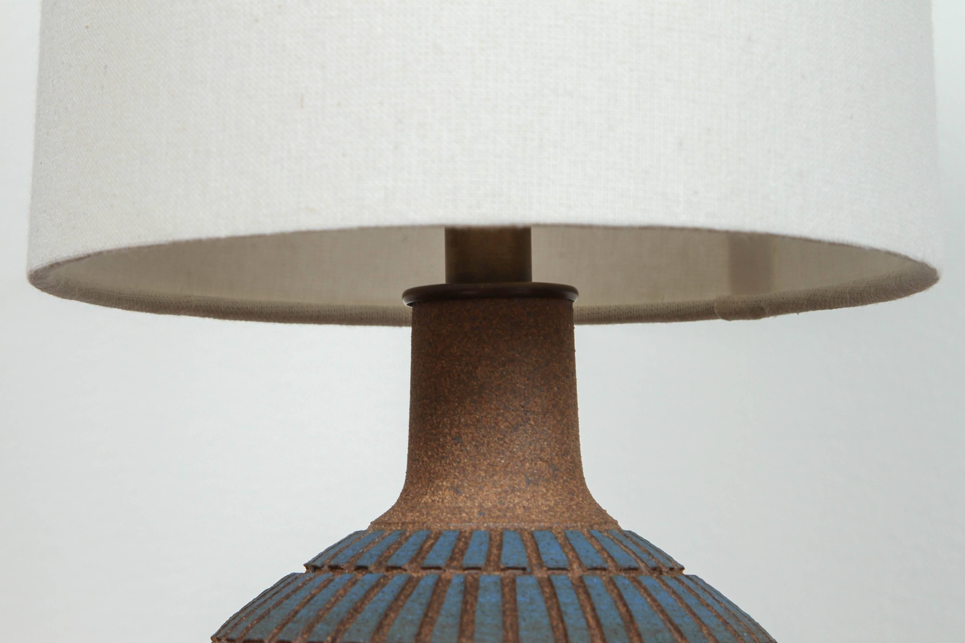 Mid-Century Modern Blue Etched Tile Ceramic Lamp by Meredith Metcalf