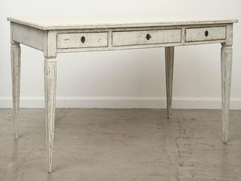 Antique Swedish Gustavian Style Painted Writing Desk Mid 19th Antique Swedish Gustavian Writing Desk Painted Cream White Color Elegant And Simple