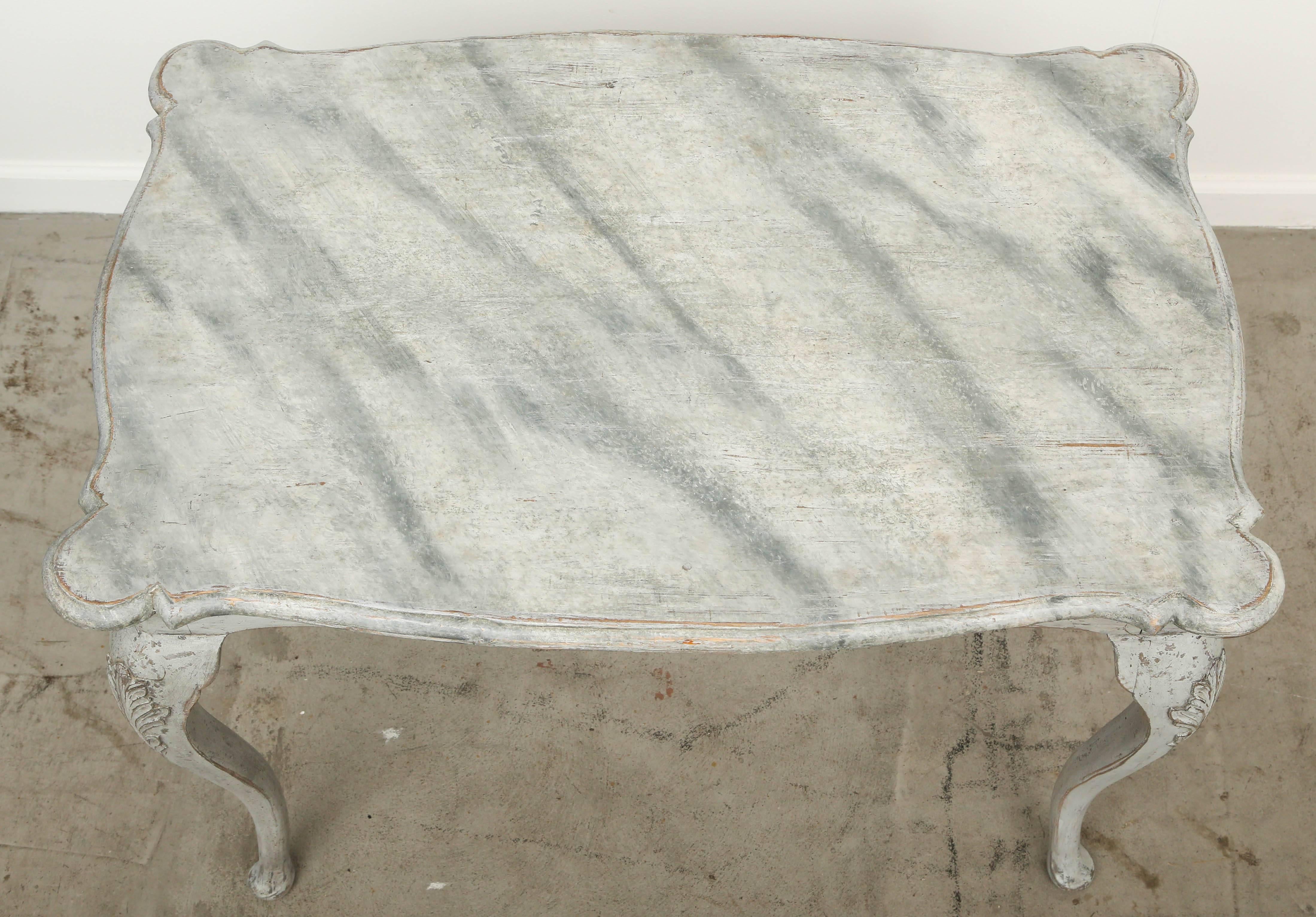 Antique Swedish Rococo Carved Large Painted Table Faux Marble Top, 19th Century 4