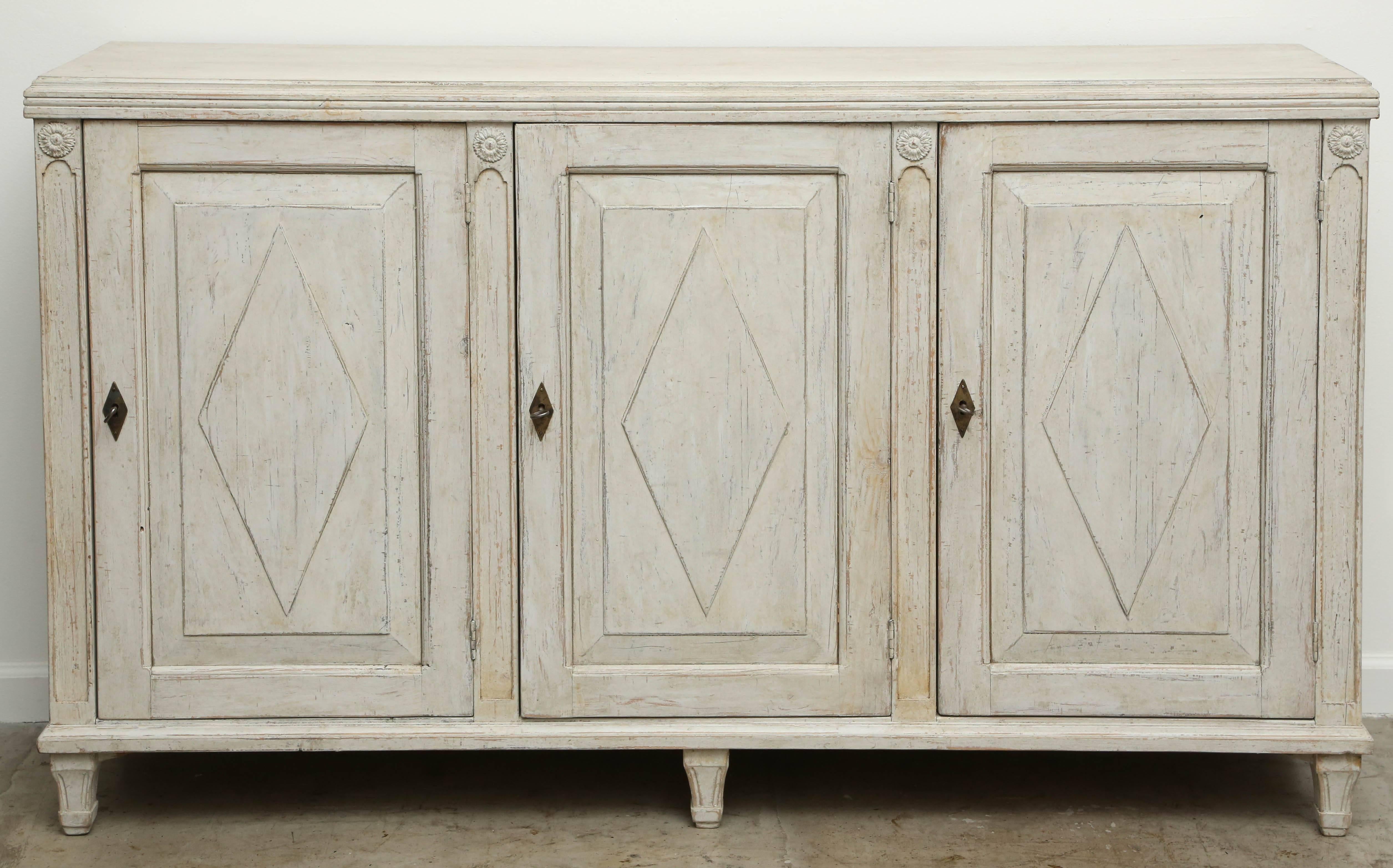 Scandinavian Antique Swedish Gustavian Style Painted Three-Door Sideboard Late 19th Century