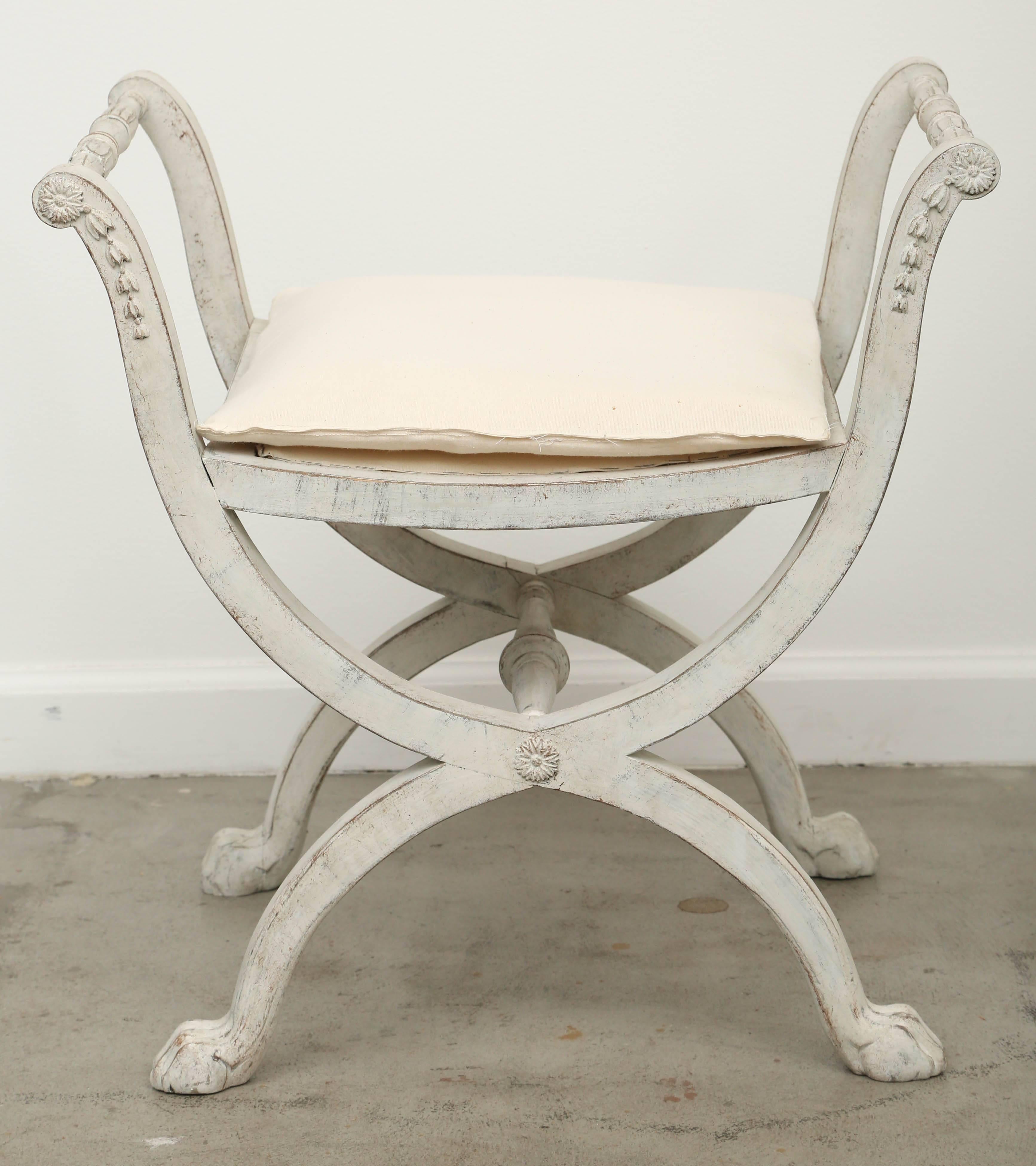 Pair of Antique Swedish Gustavian X Base Stools Early 19th Century In Good Condition In West Palm Beach, FL