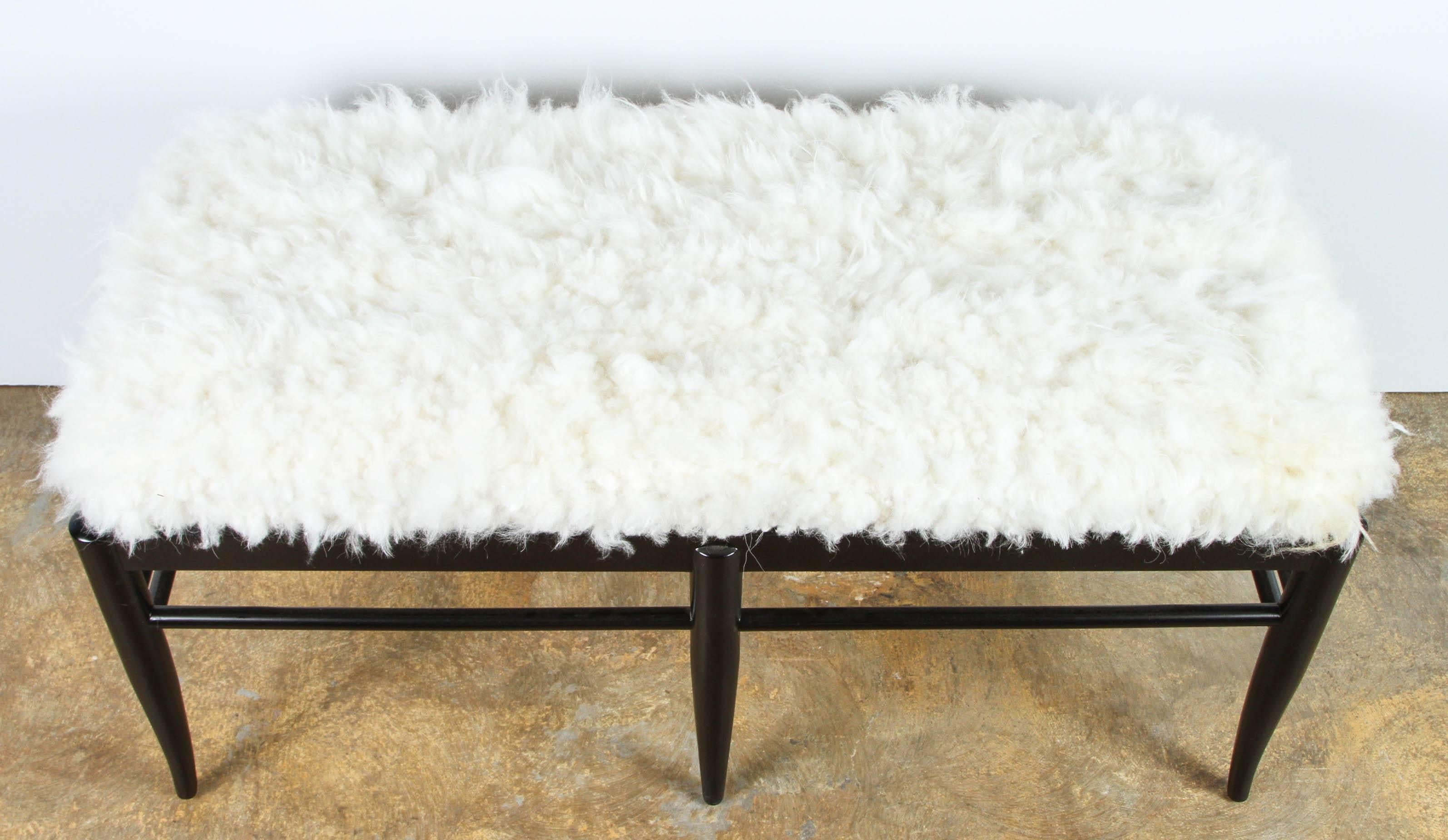 Mid-Century Modern Gio Ponti Inspired Bench in Natural Sheepskin