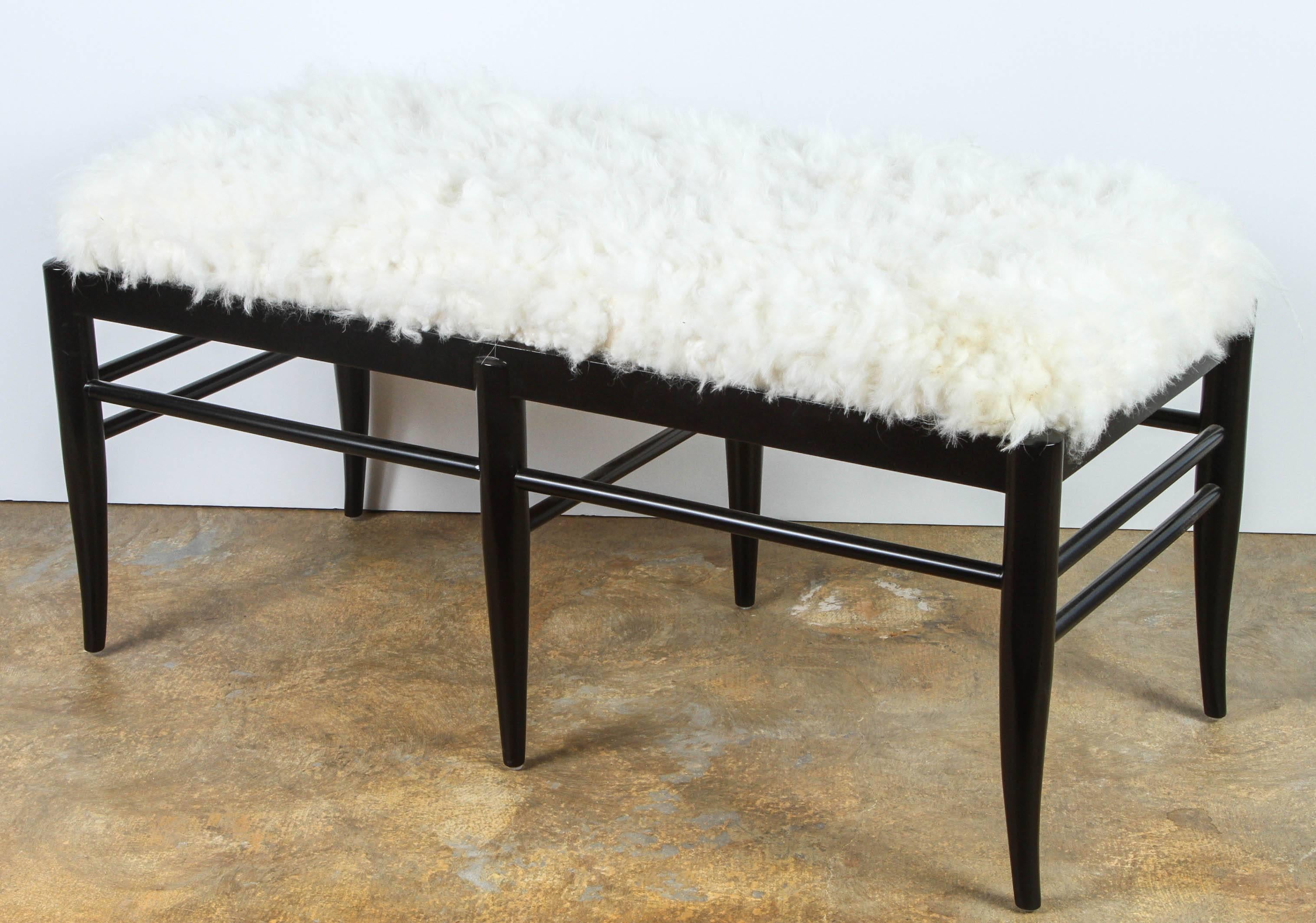 Gio Ponti Inspired Bench in Natural Sheepskin In Excellent Condition In Los Angeles, CA