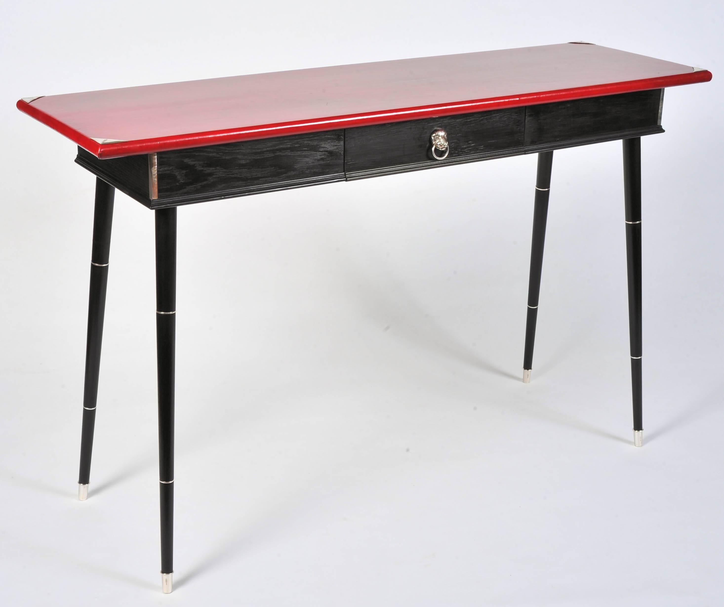 English Numbered Limited Edition Console Table with Leather Top and Silver Mounts