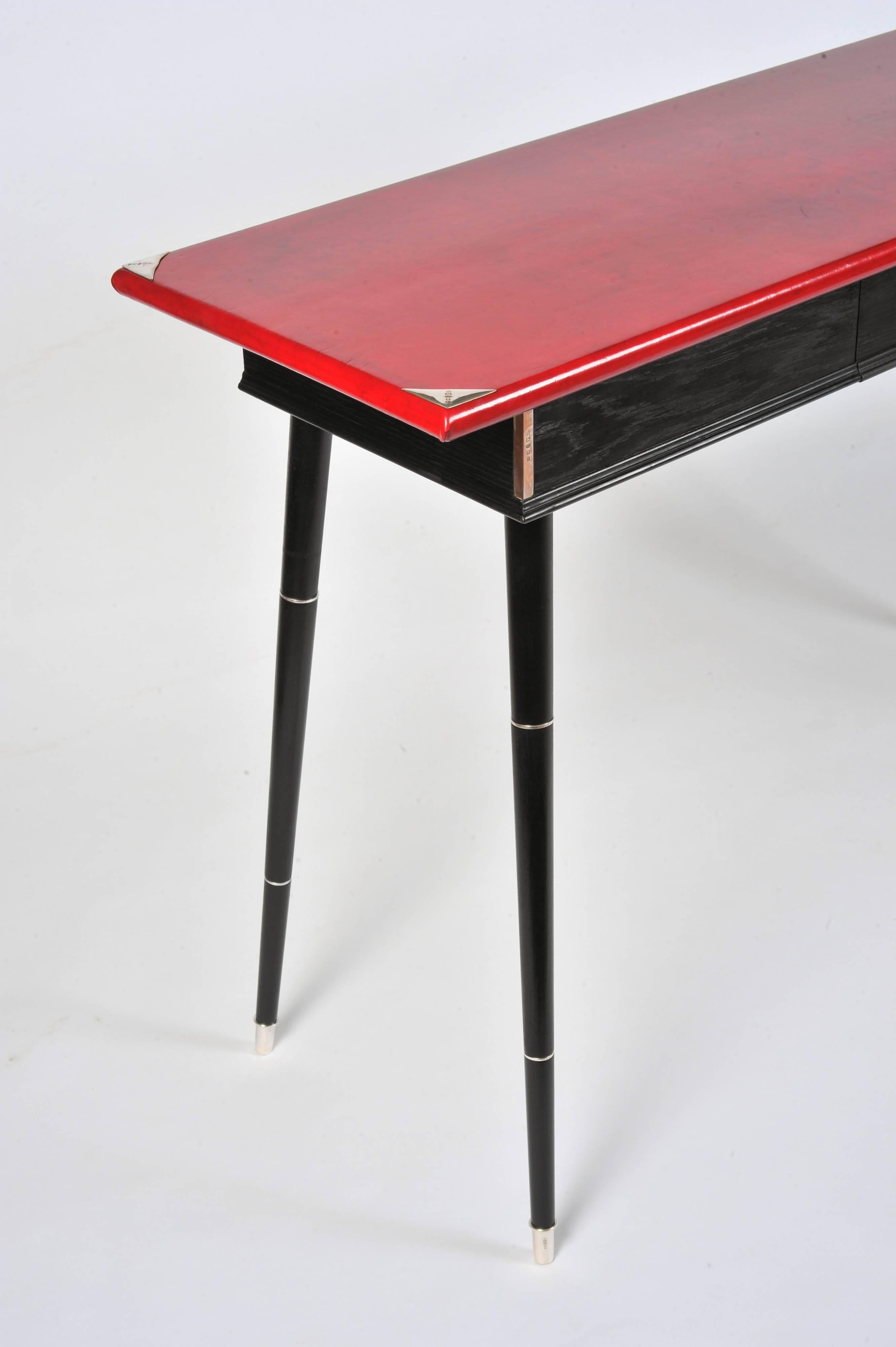 Contemporary Numbered Limited Edition Console Table with Leather Top and Silver Mounts