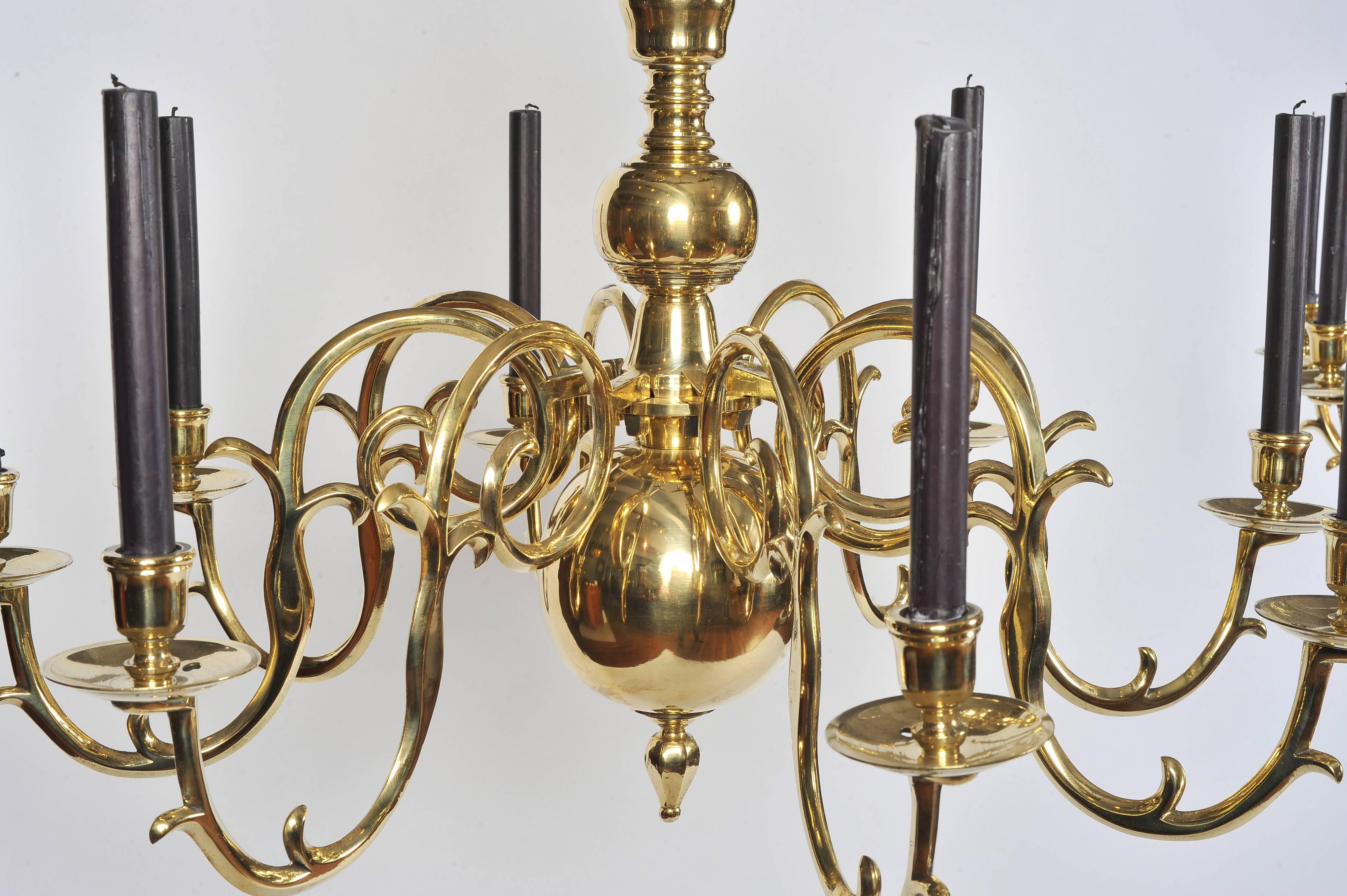 Pair of Mid-19th Century Eight-Branch Brass Chandeliers, possibly Austrian. 1