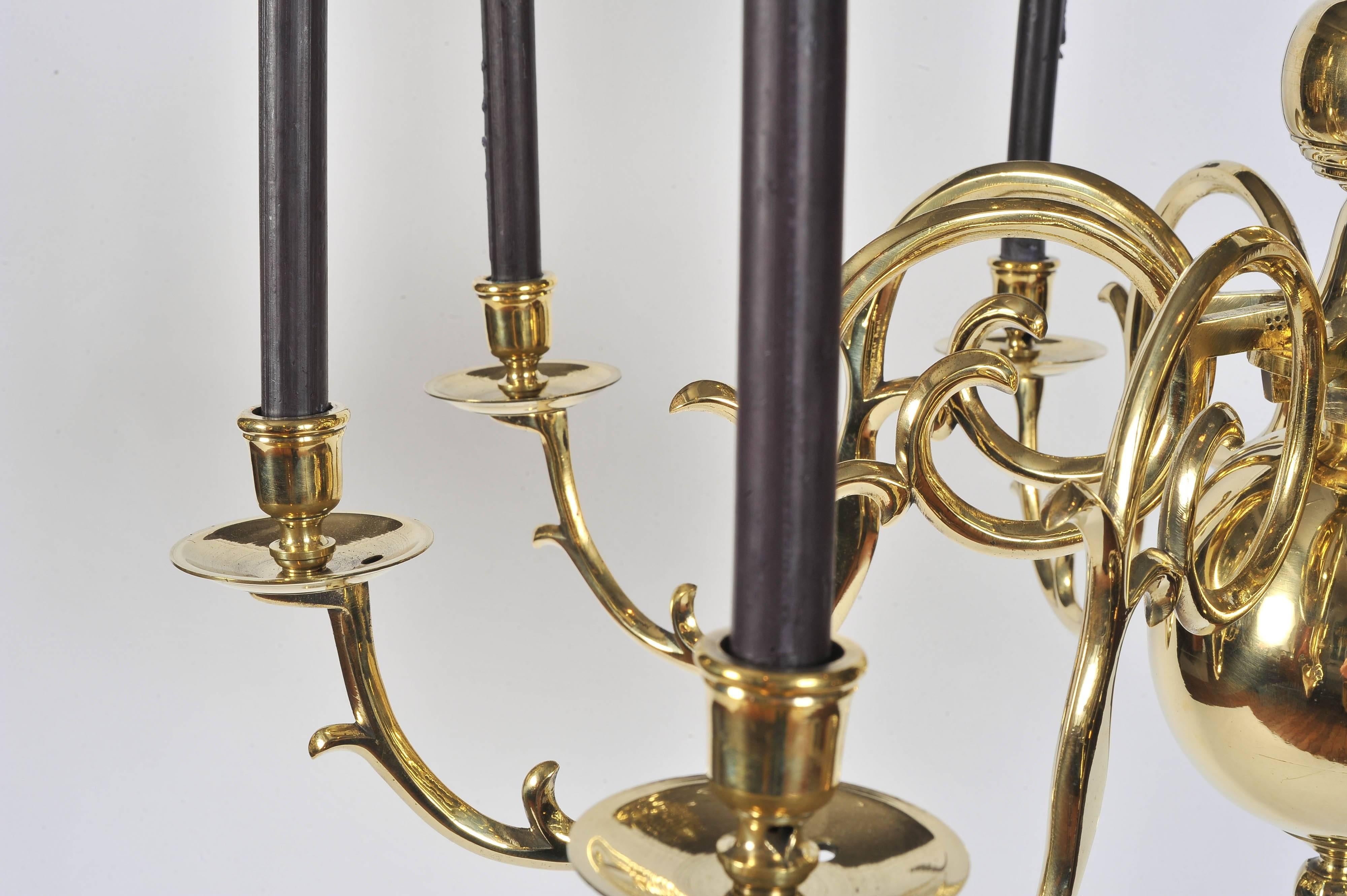 Pair of Mid-19th Century Eight-Branch Brass Chandeliers, possibly Austrian. 2