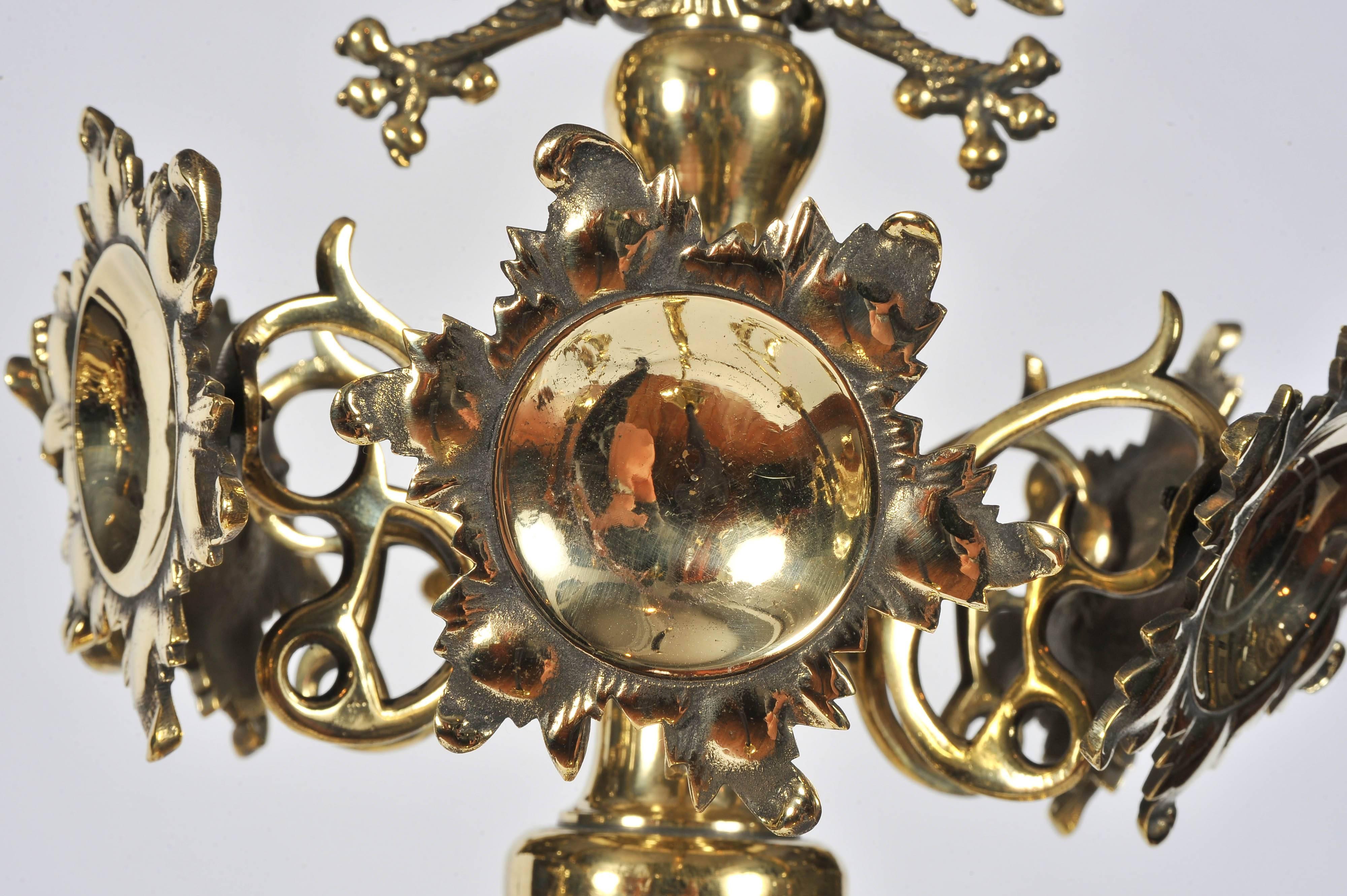 Pair of Mid-19th Century Eight-Branch Brass Chandeliers, possibly Austrian. 4