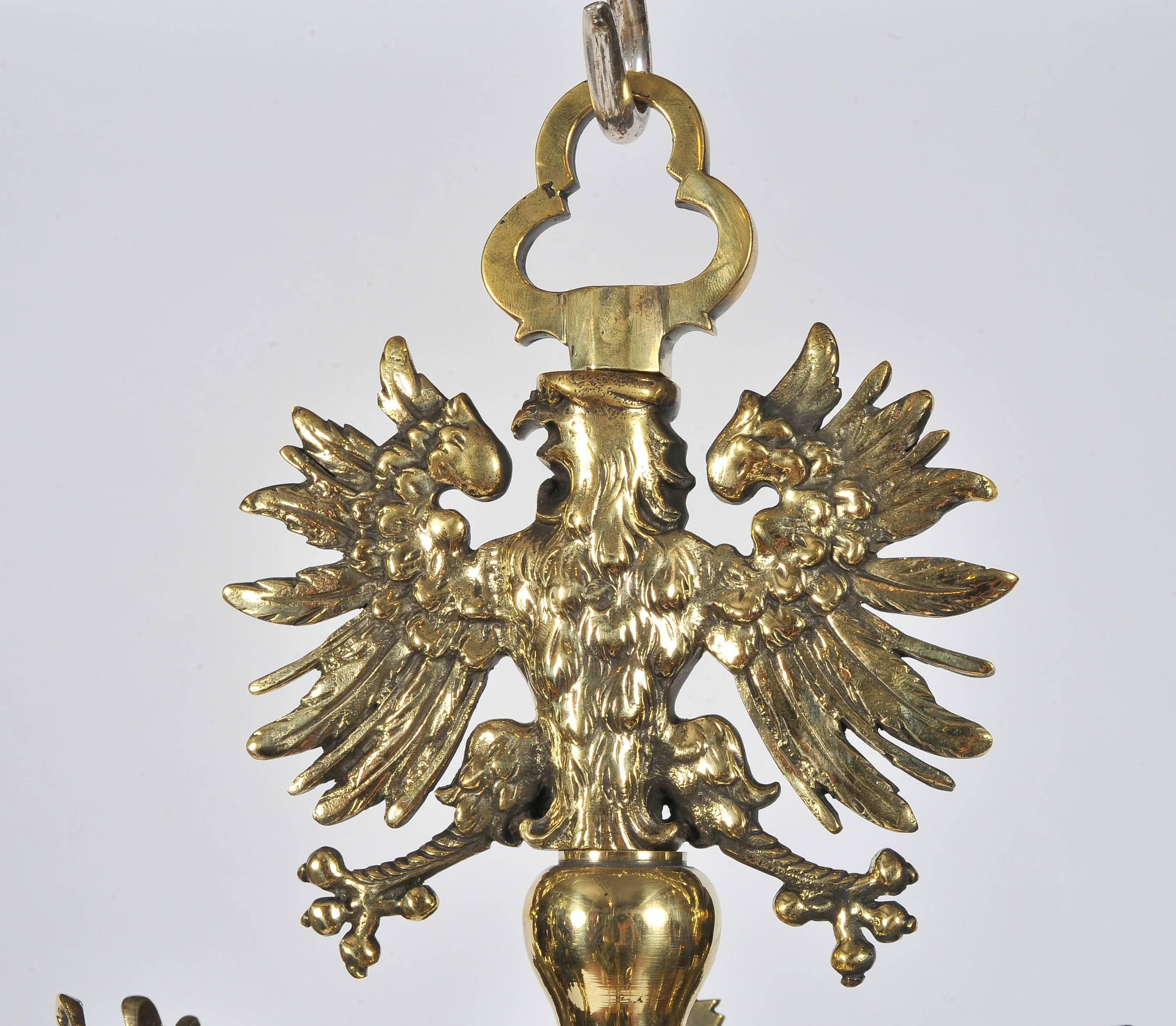 Pair of Mid-19th Century Eight-Branch Brass Chandeliers, possibly Austrian. 5