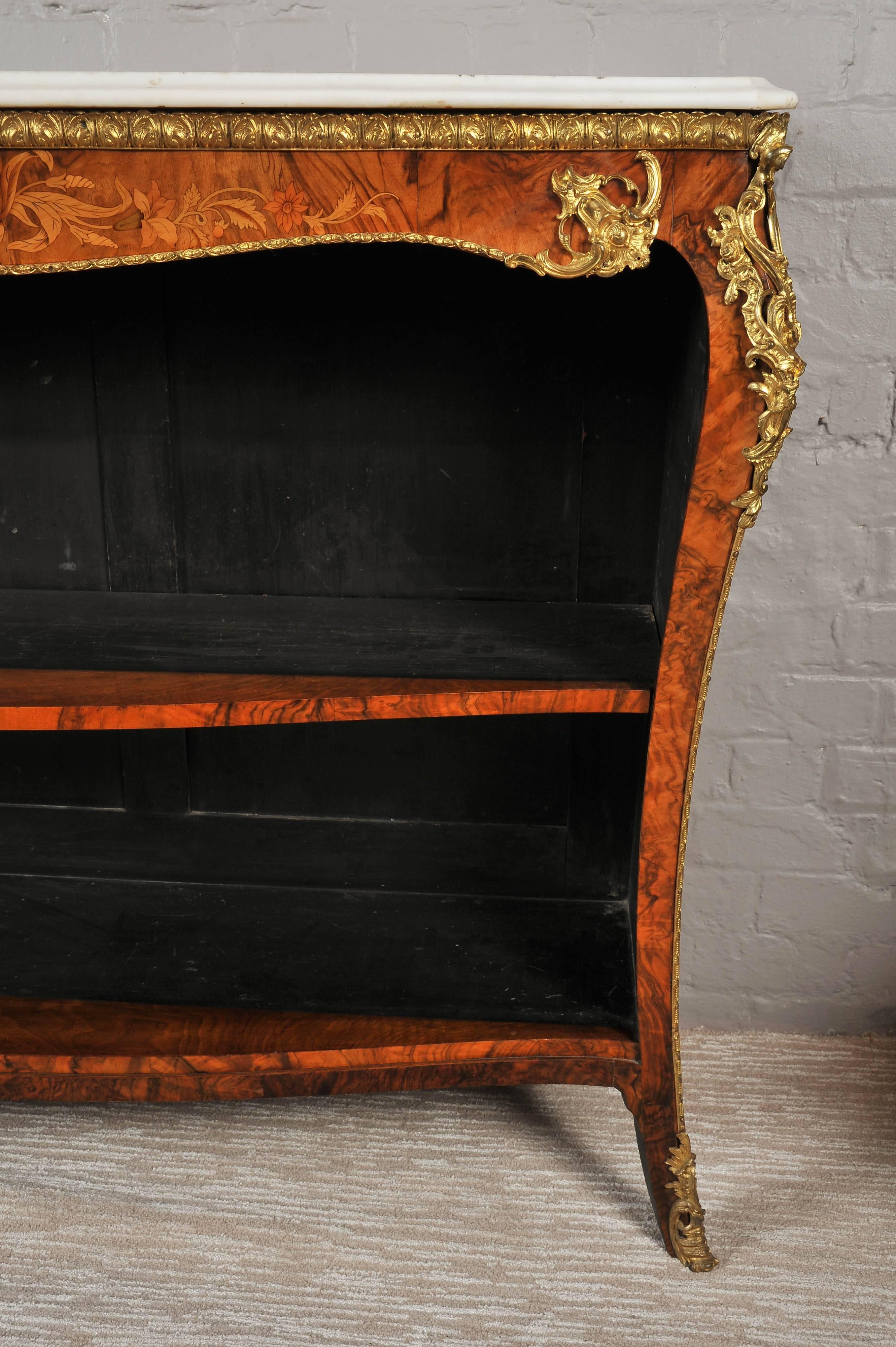 Fine Mid-19th Century Walnut and Marquetry Serpentine Front Open Bookcase 1