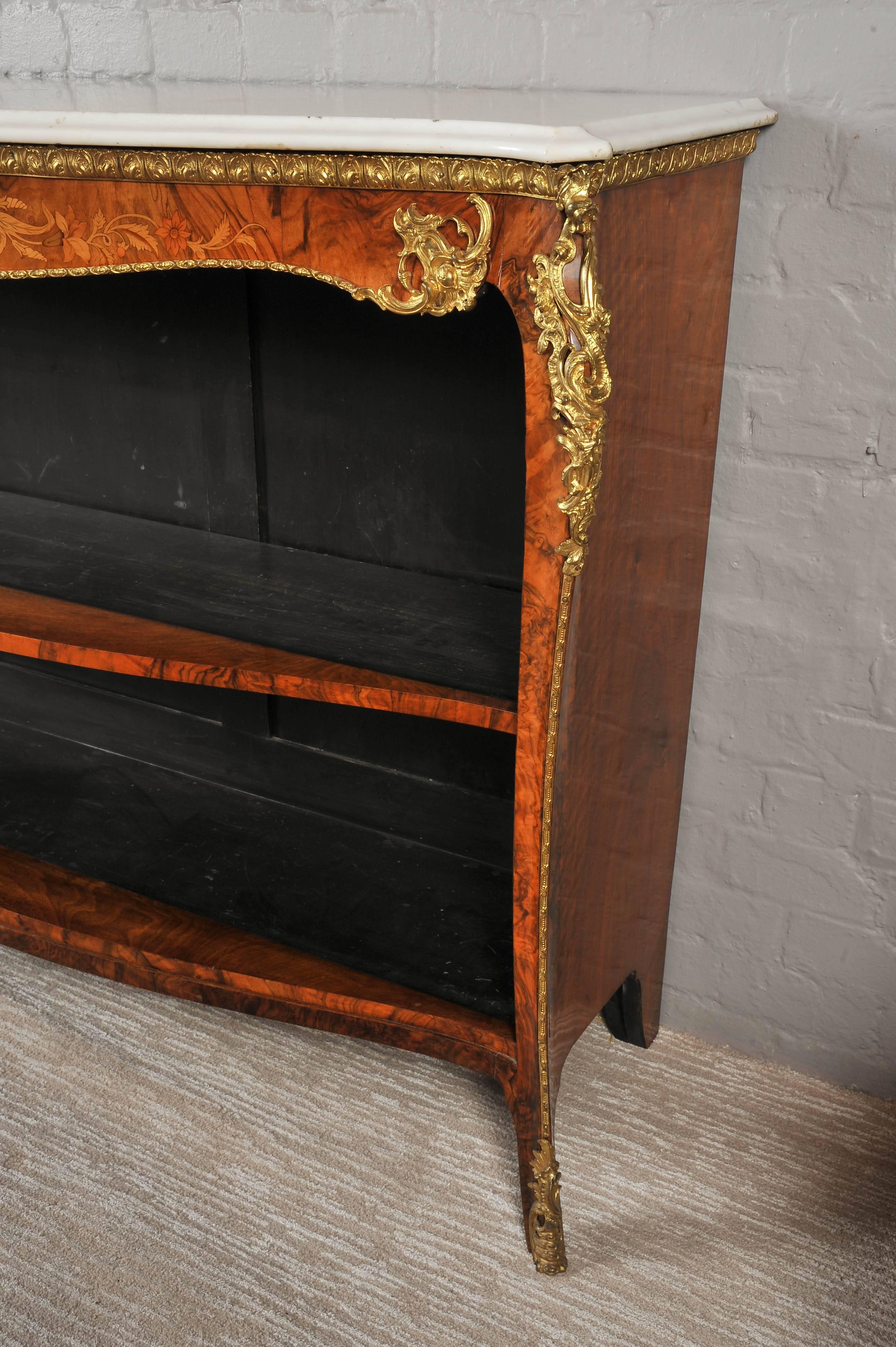 Fine Mid-19th Century Walnut and Marquetry Serpentine Front Open Bookcase 2