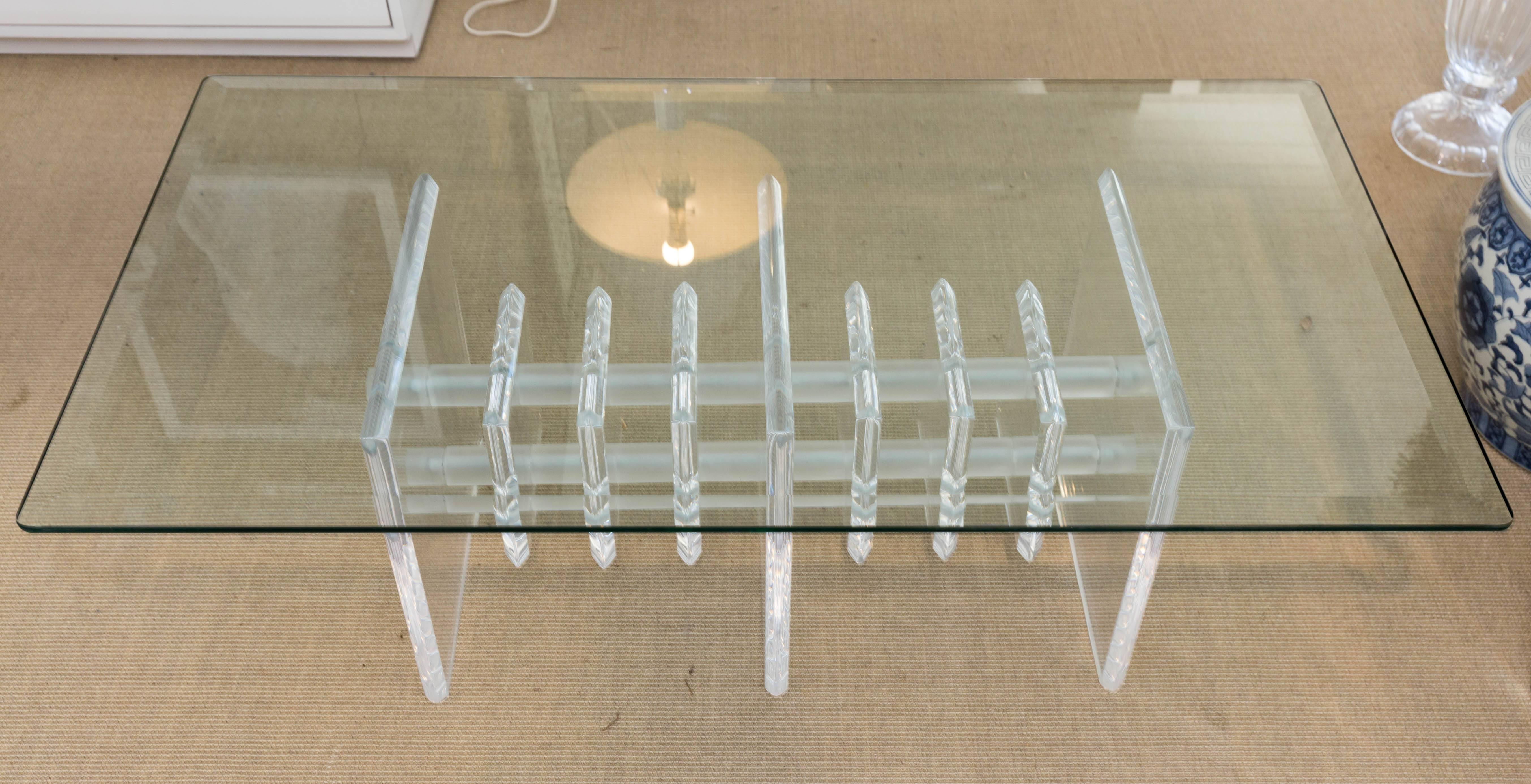 Mid-20th Century Mid-Century Glass Top Cocktail Table with Attractive Lucite Base For Sale