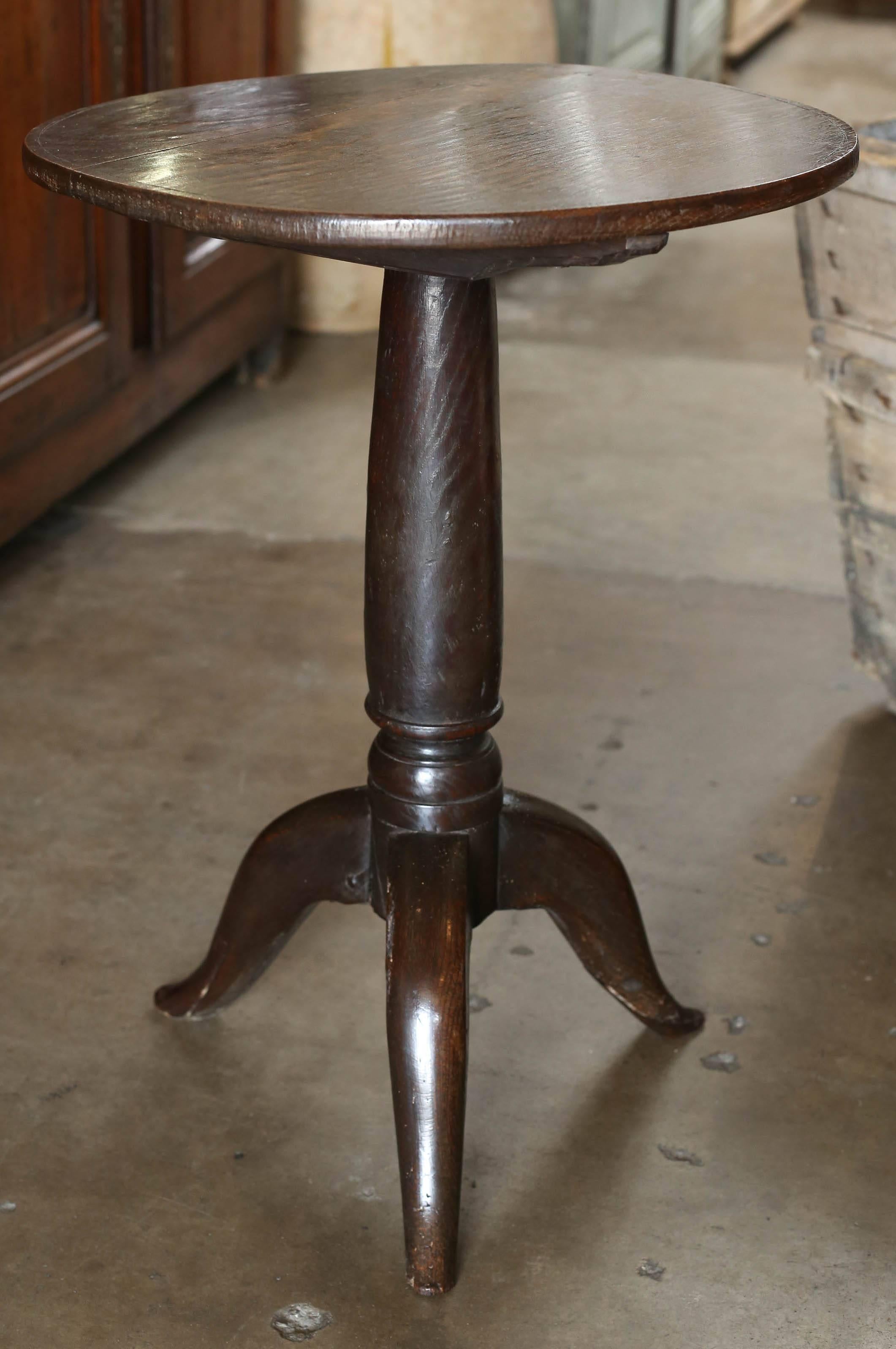 19th century Folk Art oak tripod side table with beautiful patina.