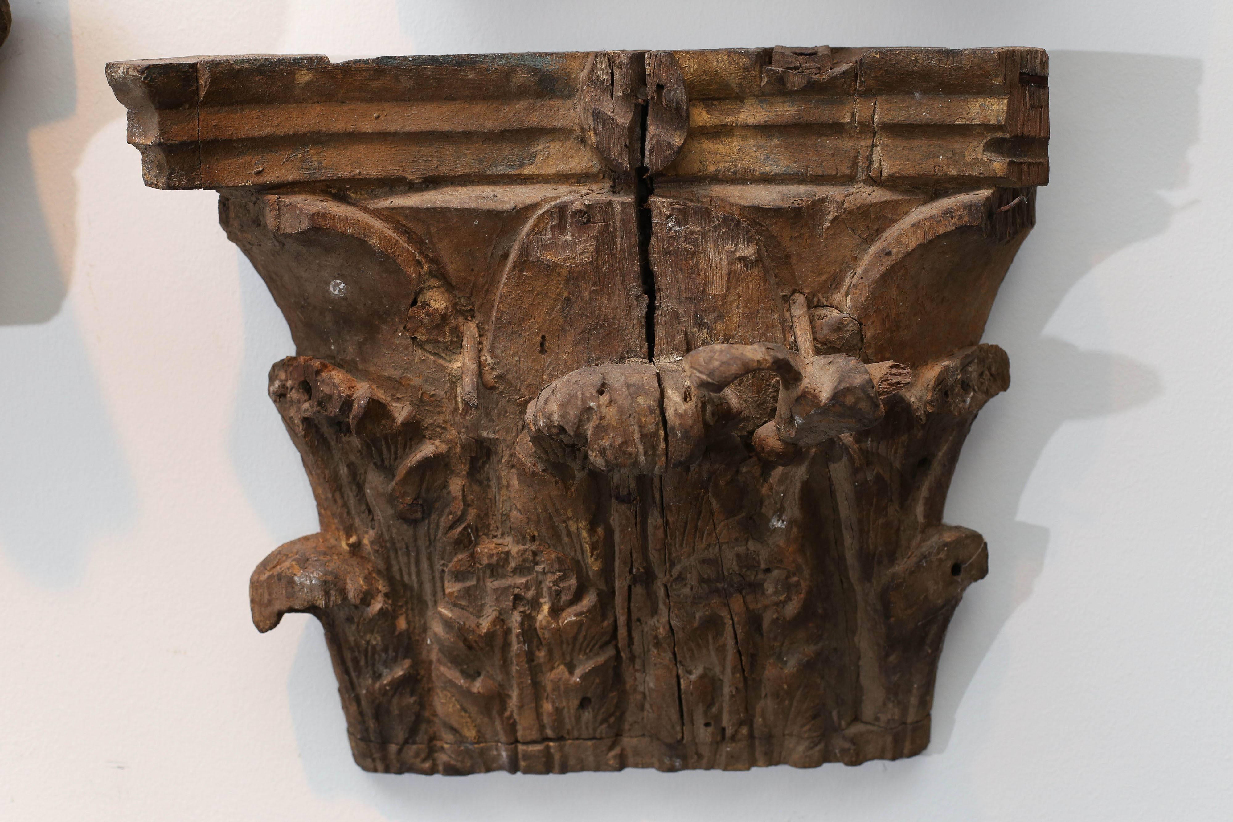 18th Century and Earlier Set of Seven Hand-Carved Antique 18th Century Capitals For Sale
