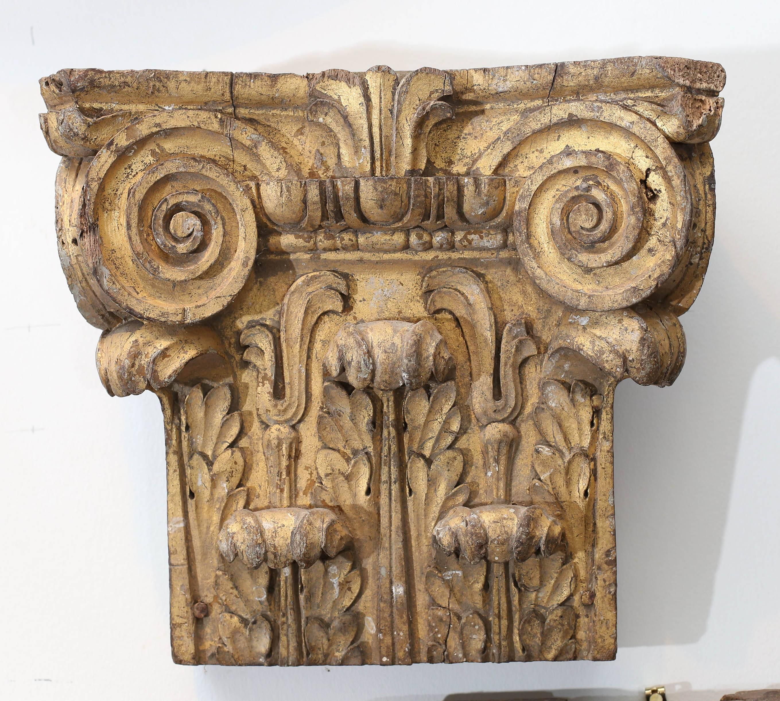 Set of Seven Hand-Carved Antique 18th Century Capitals For Sale 1