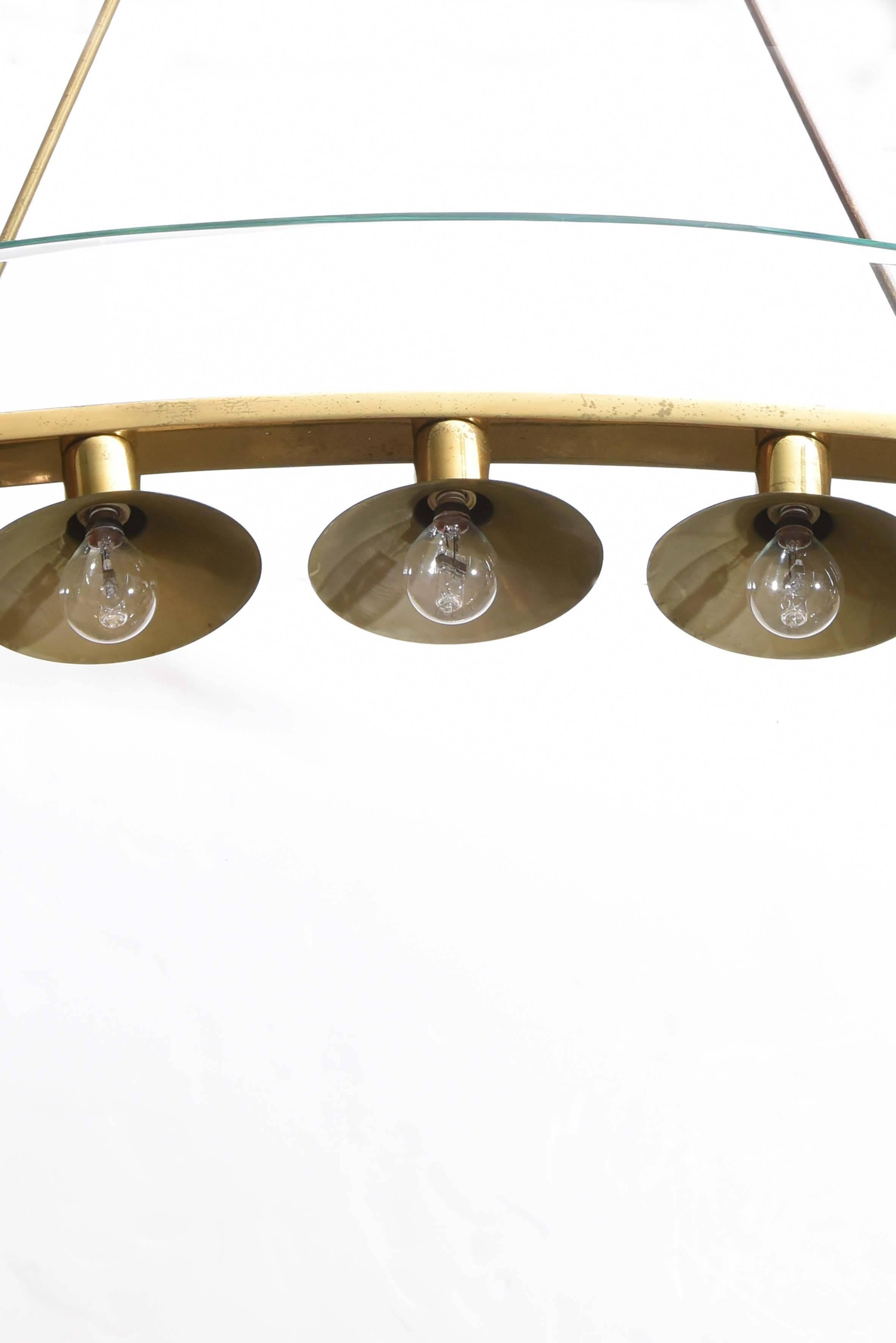 Fontana Arte Pietro Chiesa Five-Light Chandelier Glass and Brass In Good Condition For Sale In Milan, IT