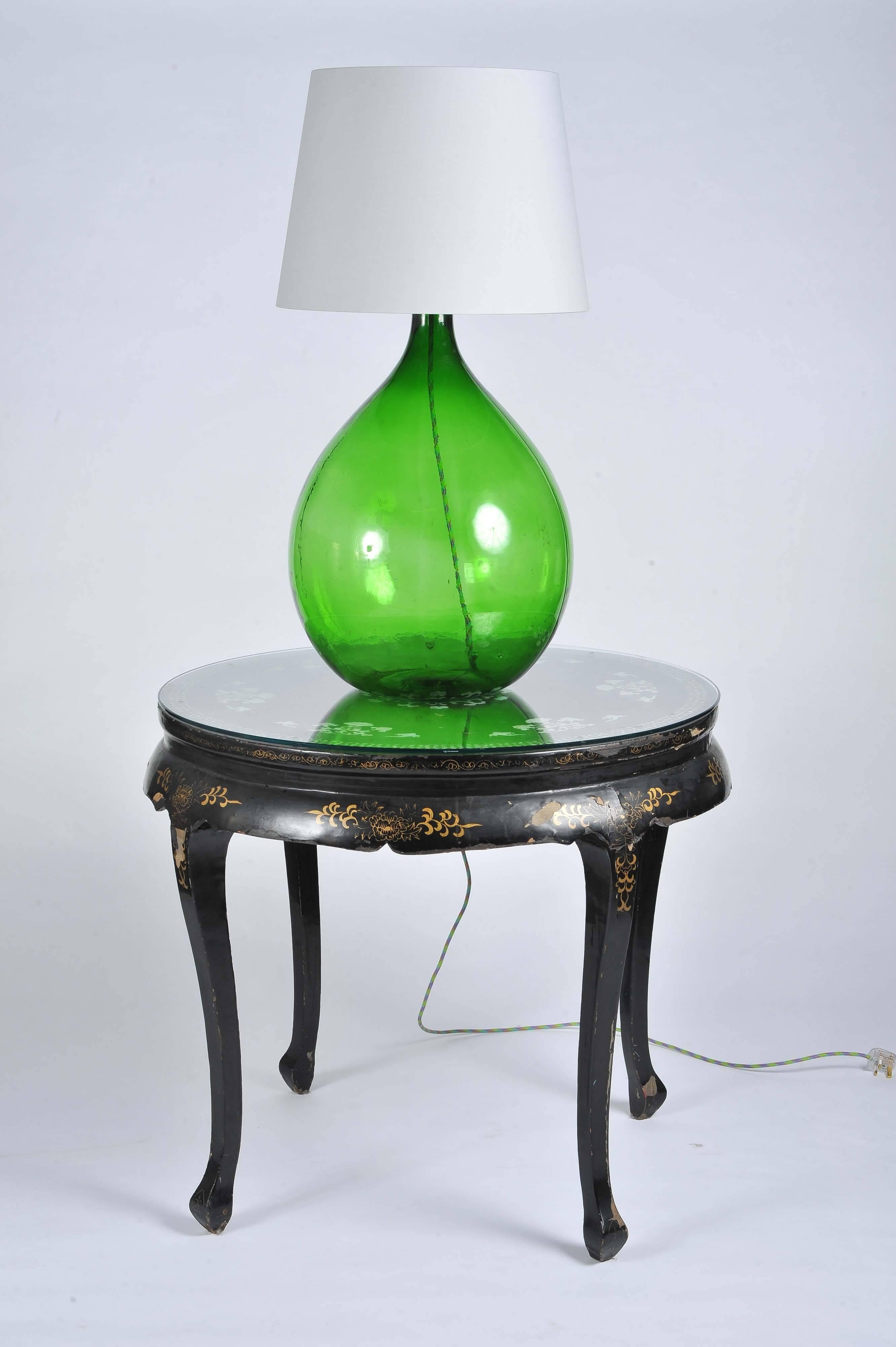 Pair of Vintage Handmade Green Demijohn Glass Bottles Table/Floor Lamps 1