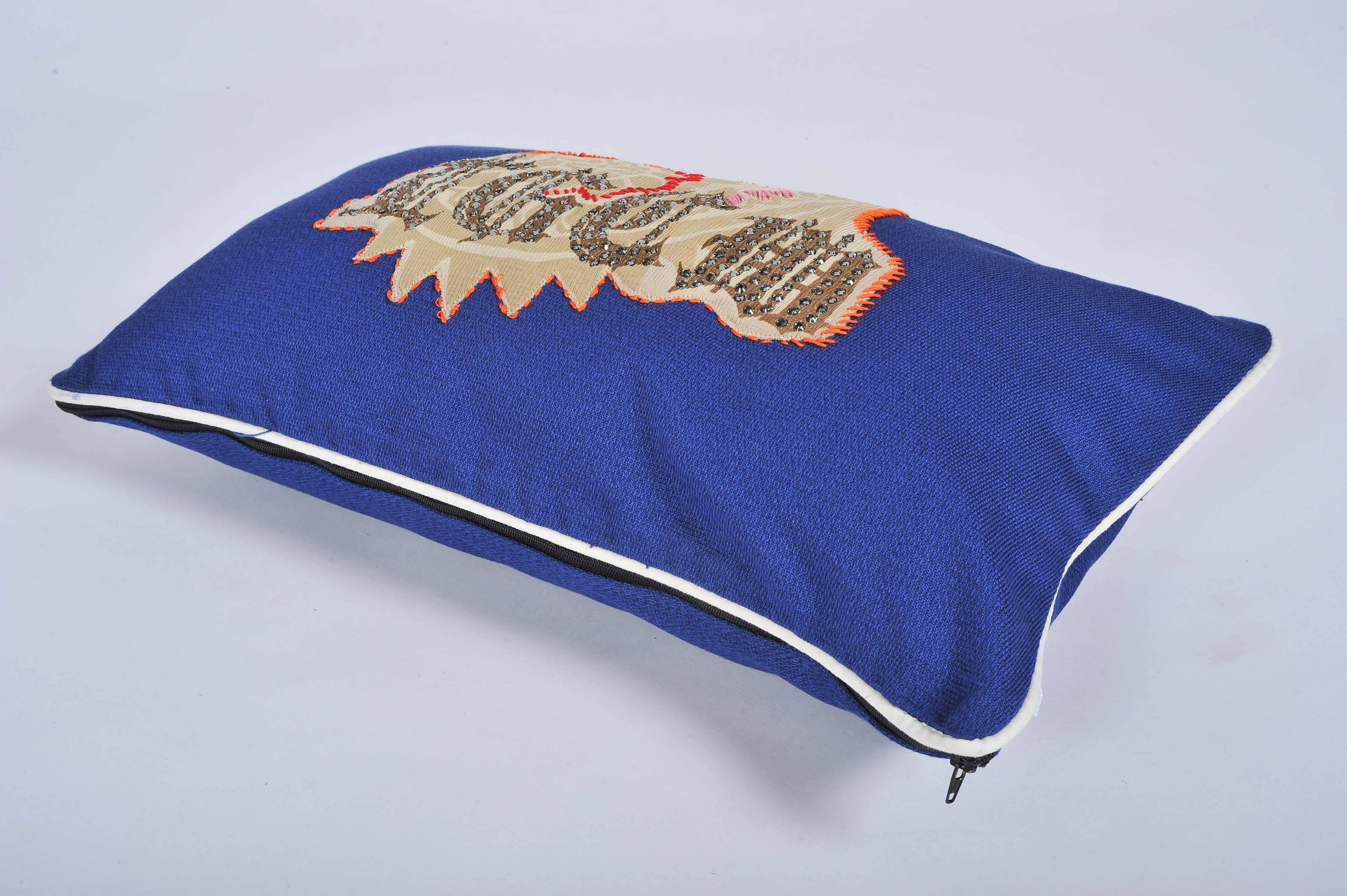 British Unique Hndmade Rock and Roll Style Navy Blue Small Cushion For Sale