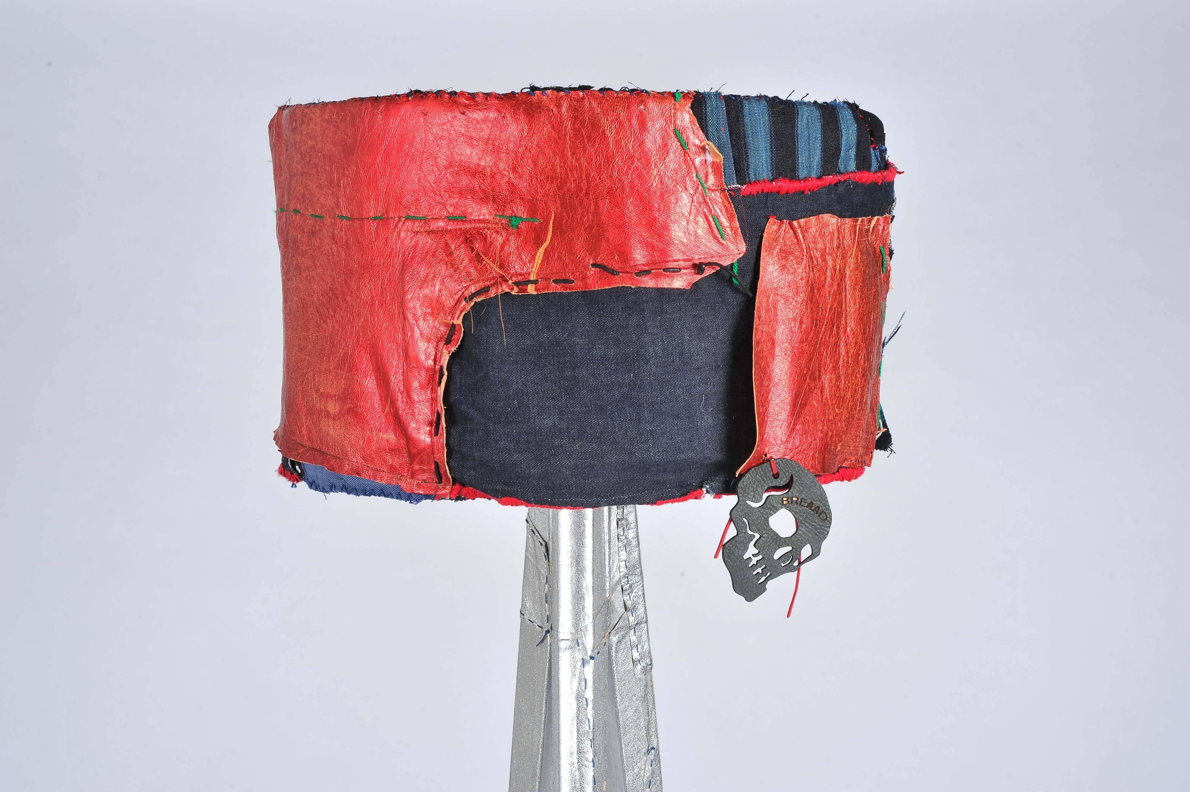 British Unique Handmade Bohemian Rock & Roll Style Vintage Denim Floor Lamp For Sale