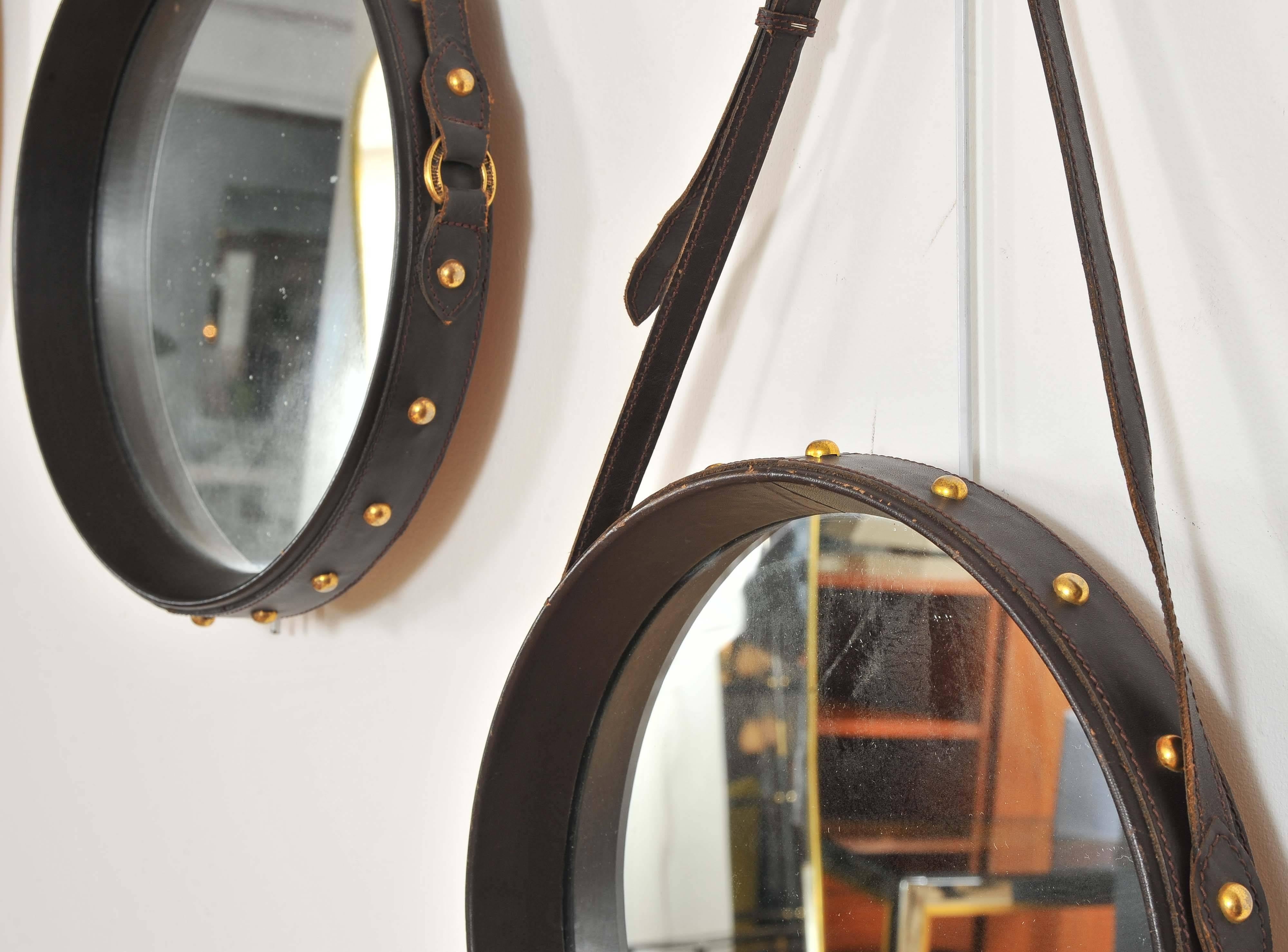 Near Pair of Leather Mirrors In Excellent Condition In London, GB