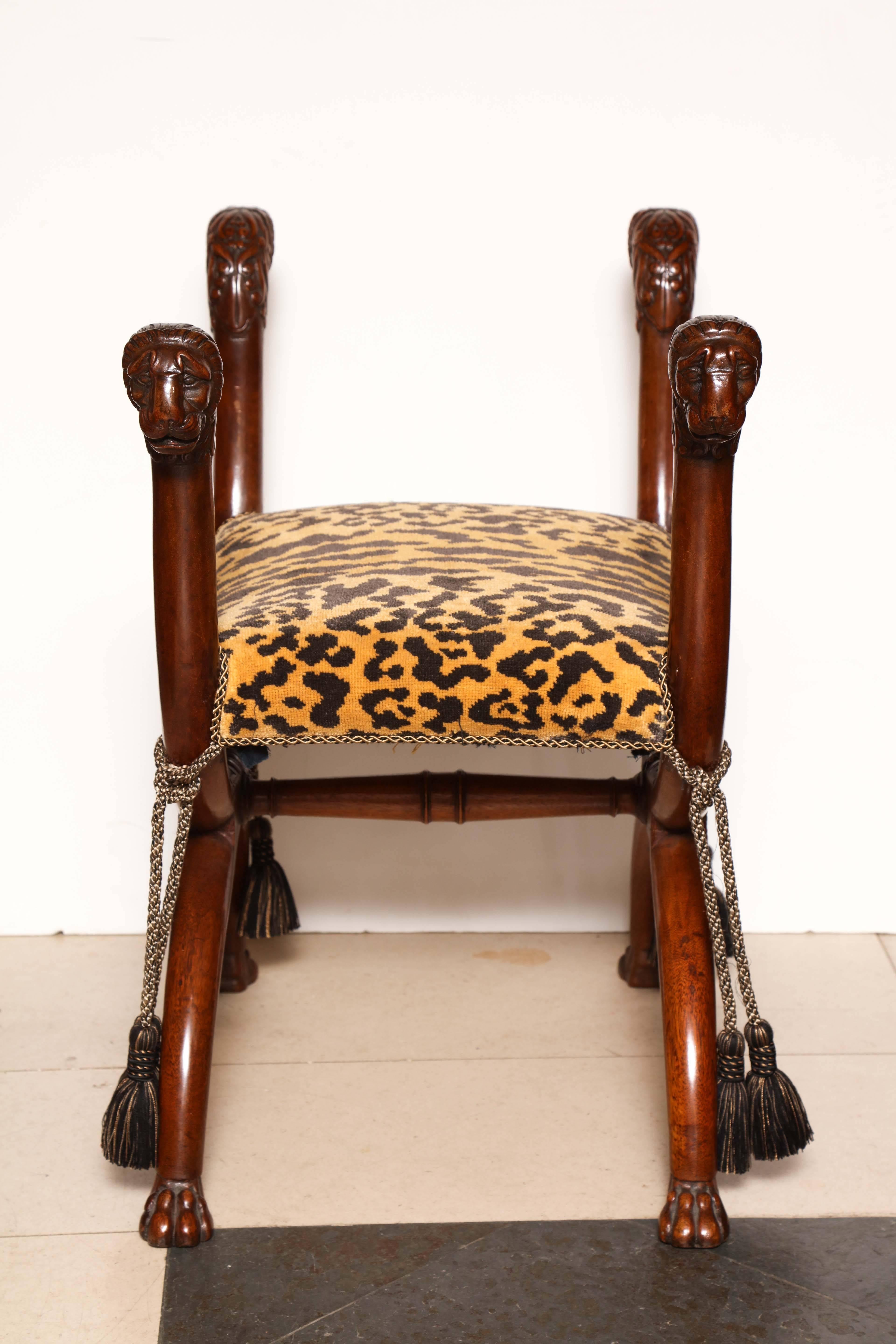 Regency Lion Head Curule Stool 4