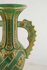 Magnificent Pair of Bohemian Green Gilt and Clear Cut-Glass Vases Alhambra Form