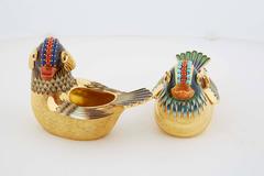 Pair of Chinese 14-Karat Solid Gold and Enamel Ducks Birds Object