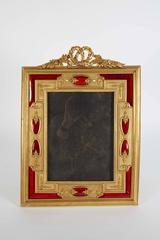 French Gilt Bronze Ormolu and Red Guilloche Enamel Picture Photo Frame