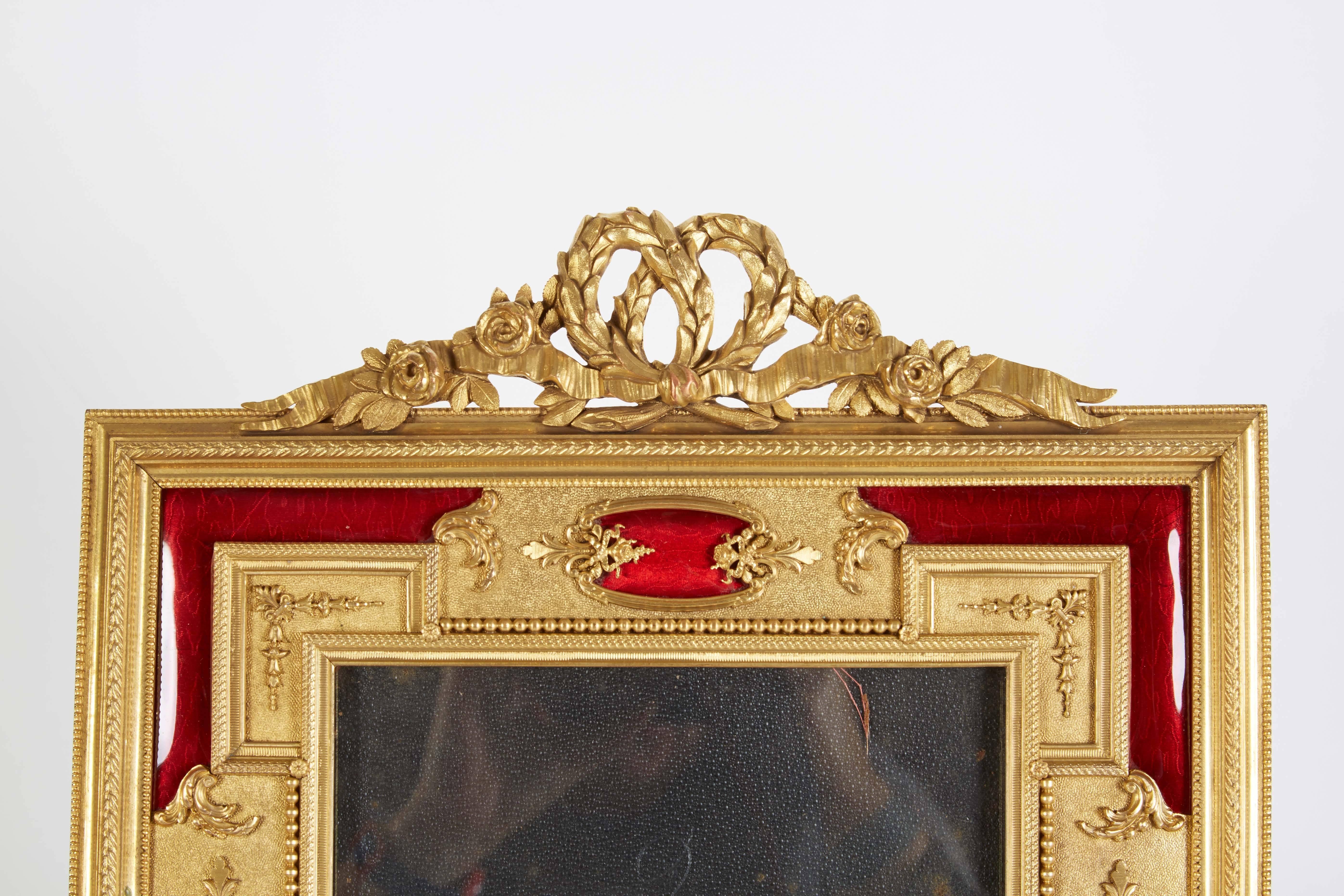 French Gilt Bronze Ormolu and Red Guilloche Enamel Picture Photo Frame In Good Condition In New York, NY