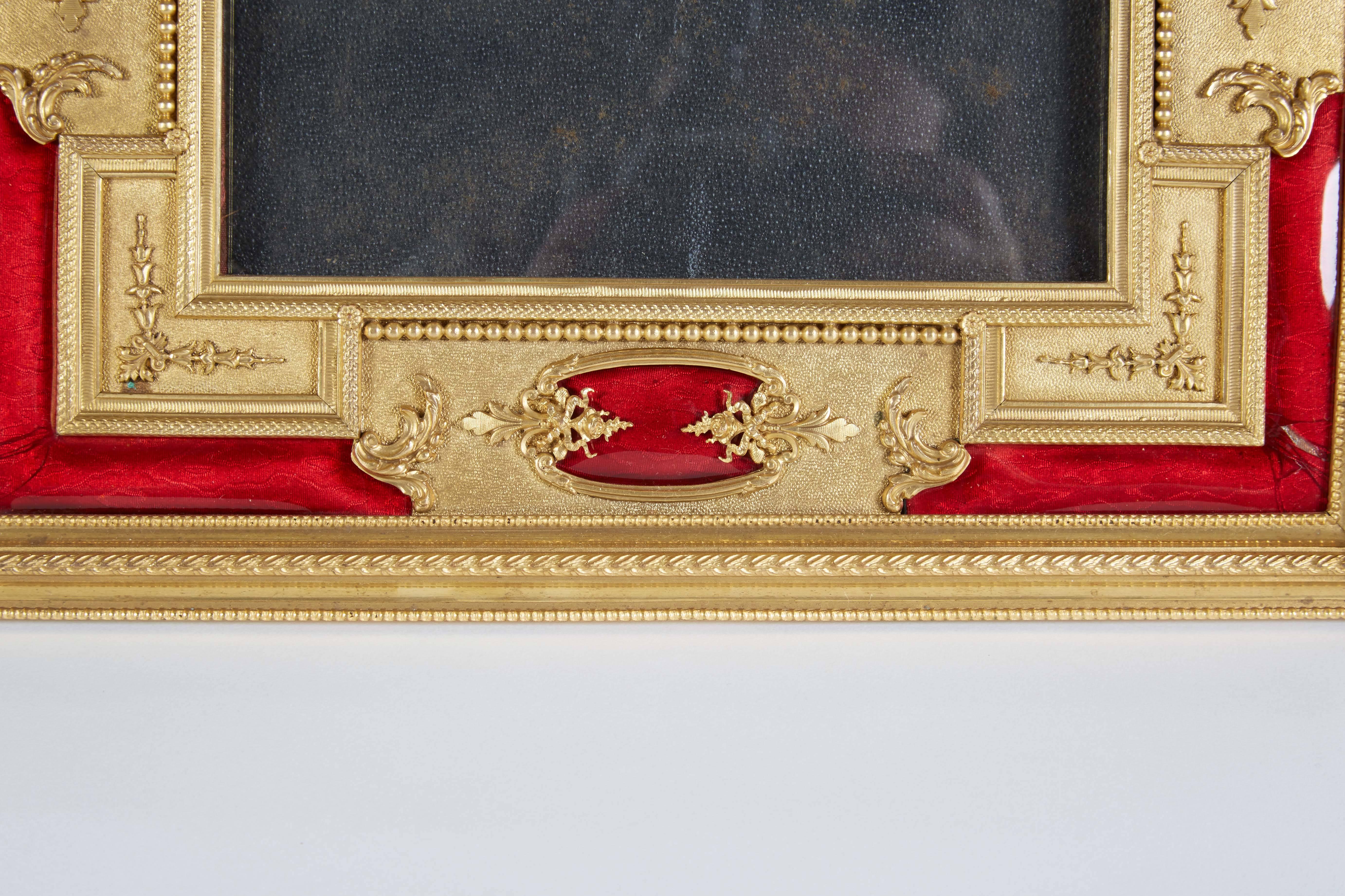 19th Century French Gilt Bronze Ormolu and Red Guilloche Enamel Picture Photo Frame
