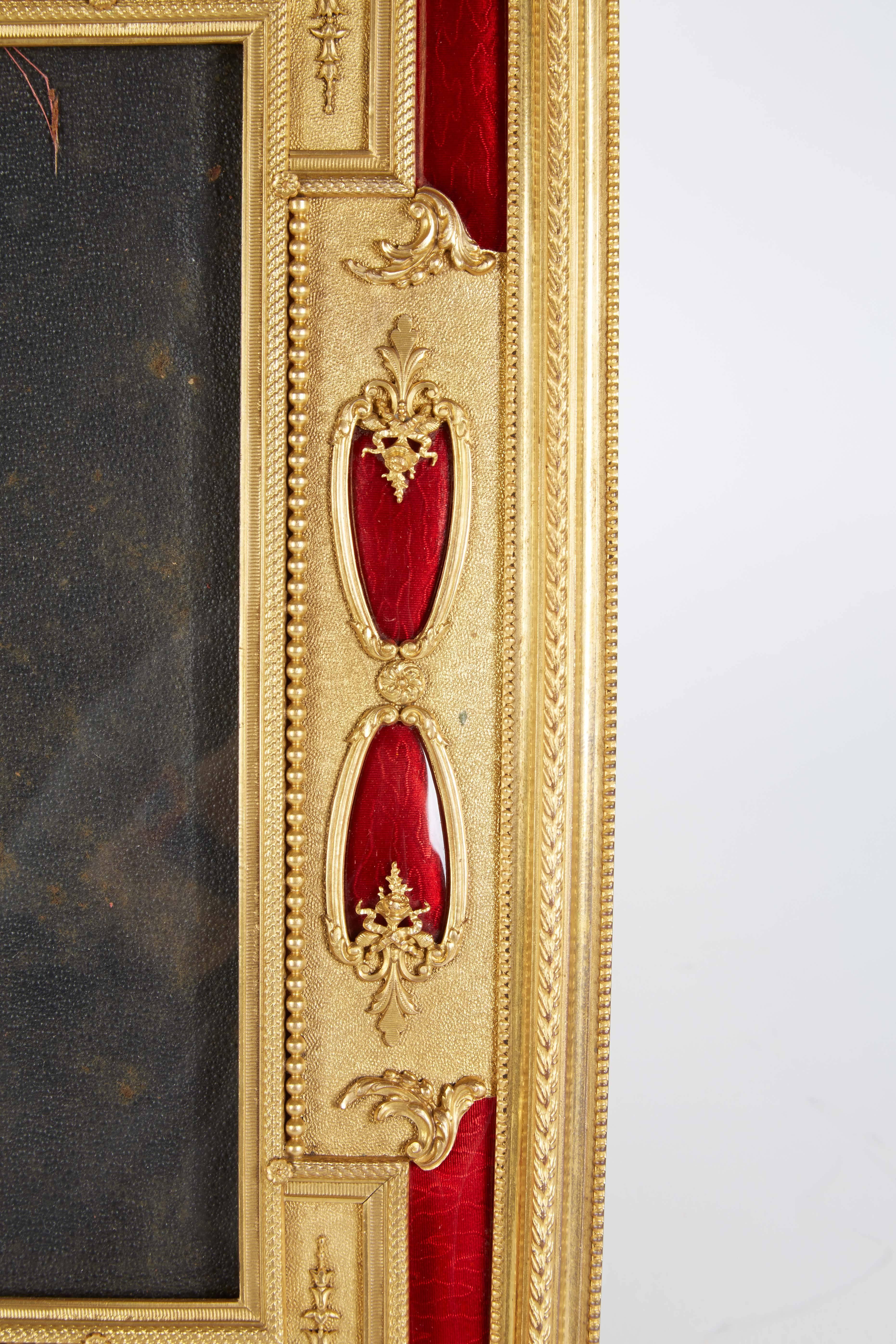 French Gilt Bronze Ormolu and Red Guilloche Enamel Picture Photo Frame 1