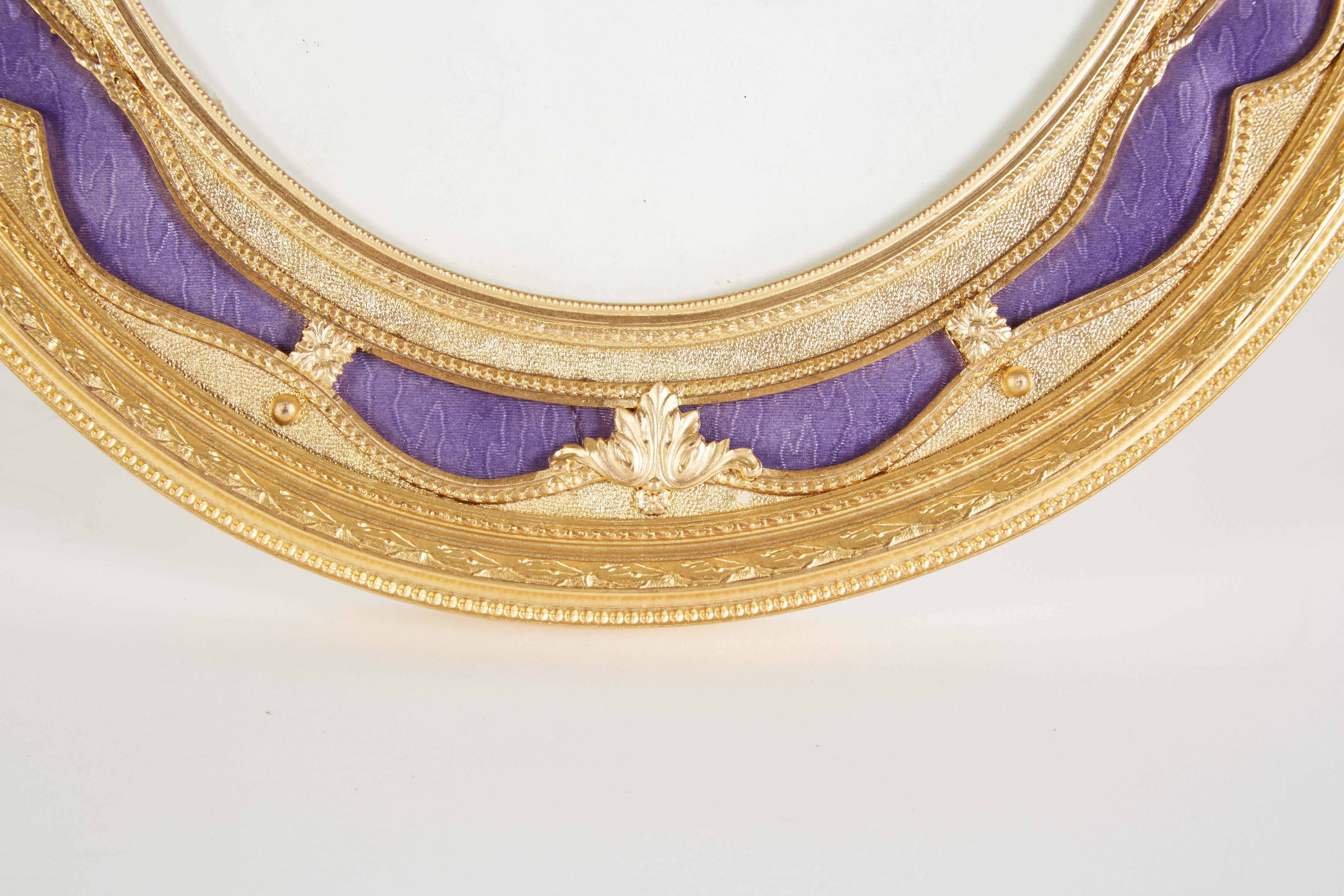 French Gilt Bronze Ormolu and Purple Guilloche Enamel Picture Photo Frame In Excellent Condition In New York, NY