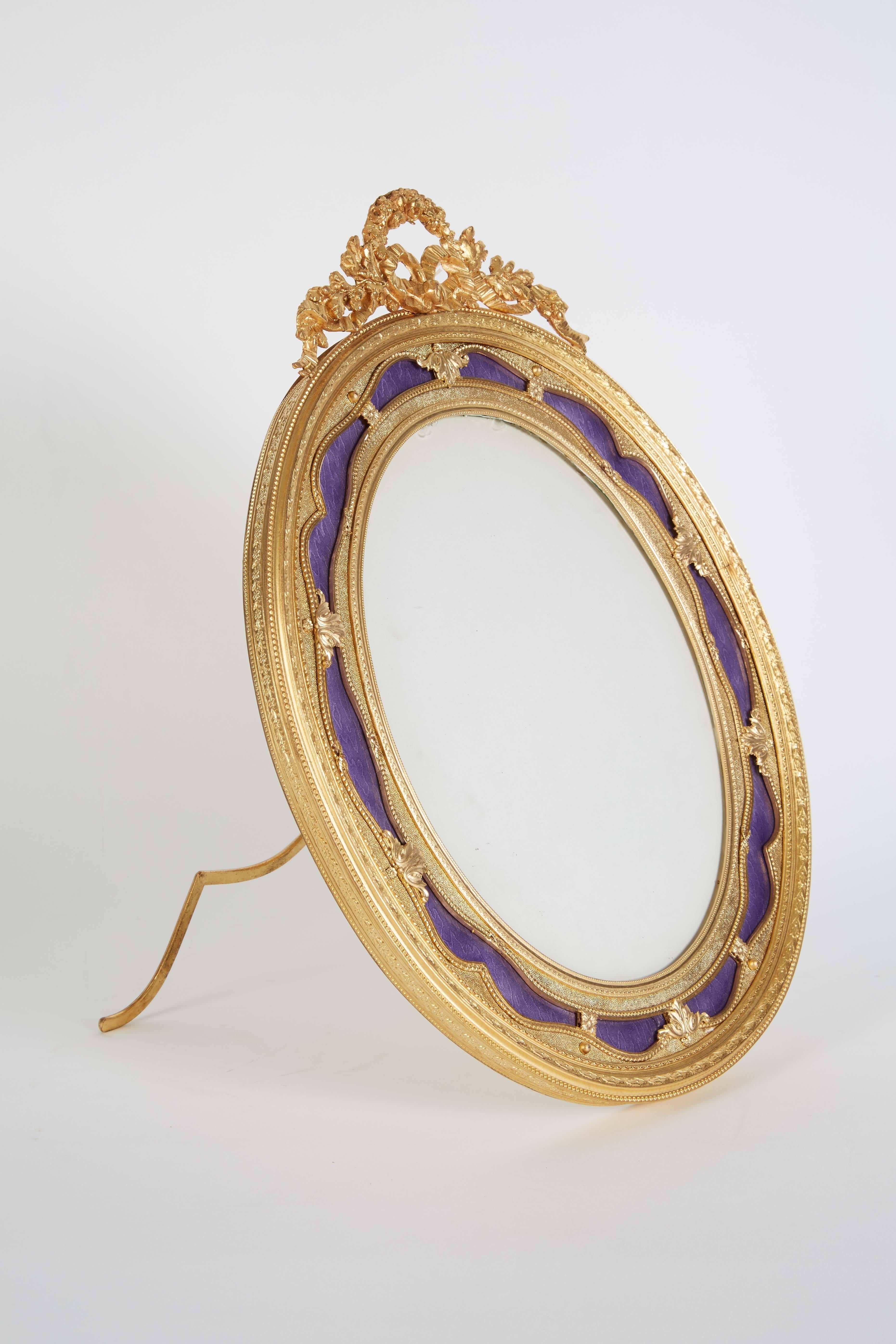 French Gilt Bronze Ormolu and Purple Guilloche Enamel Picture Photo Frame 2