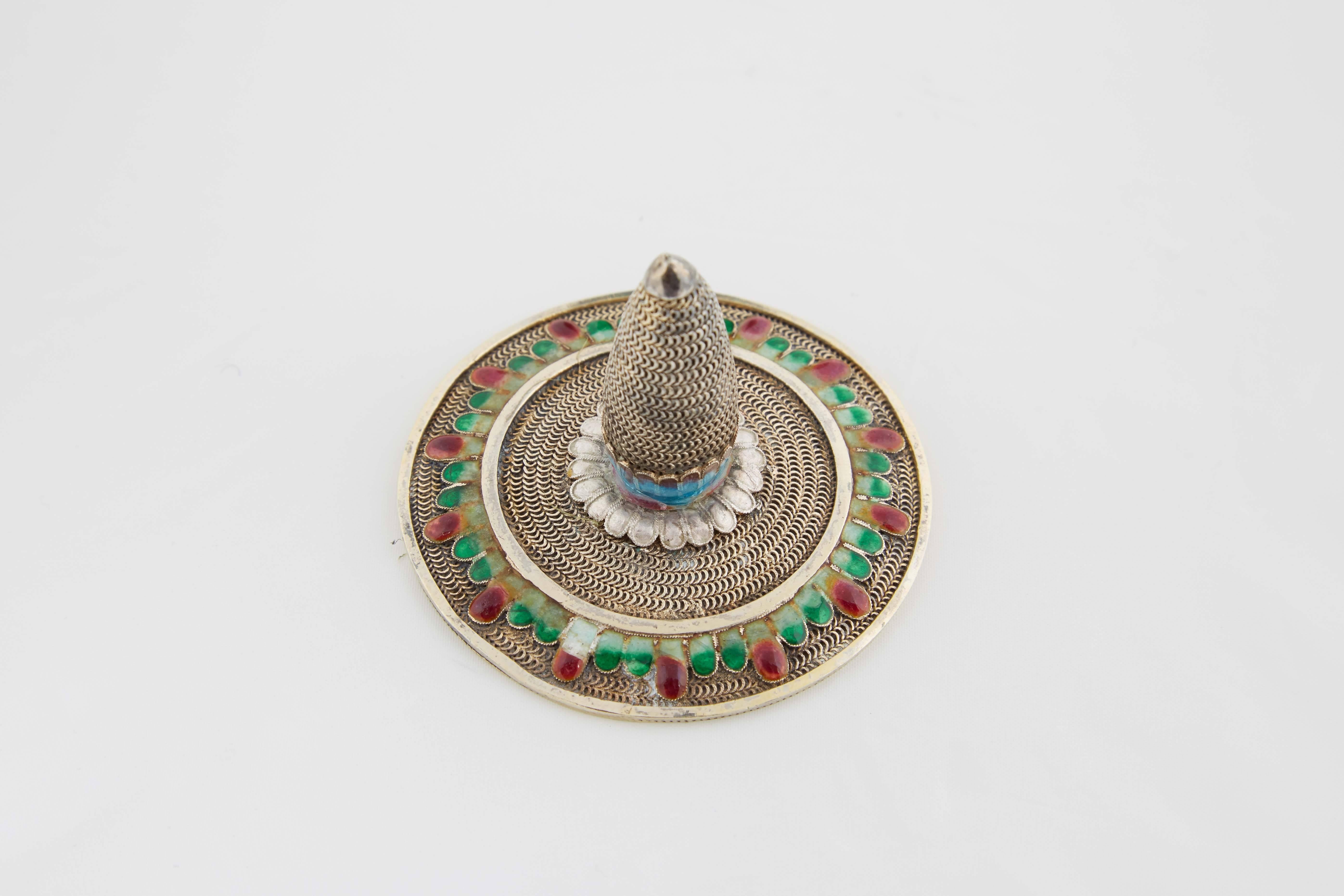 Chinese Silver Filigree and Enamel Enameled Tea Caddy 2