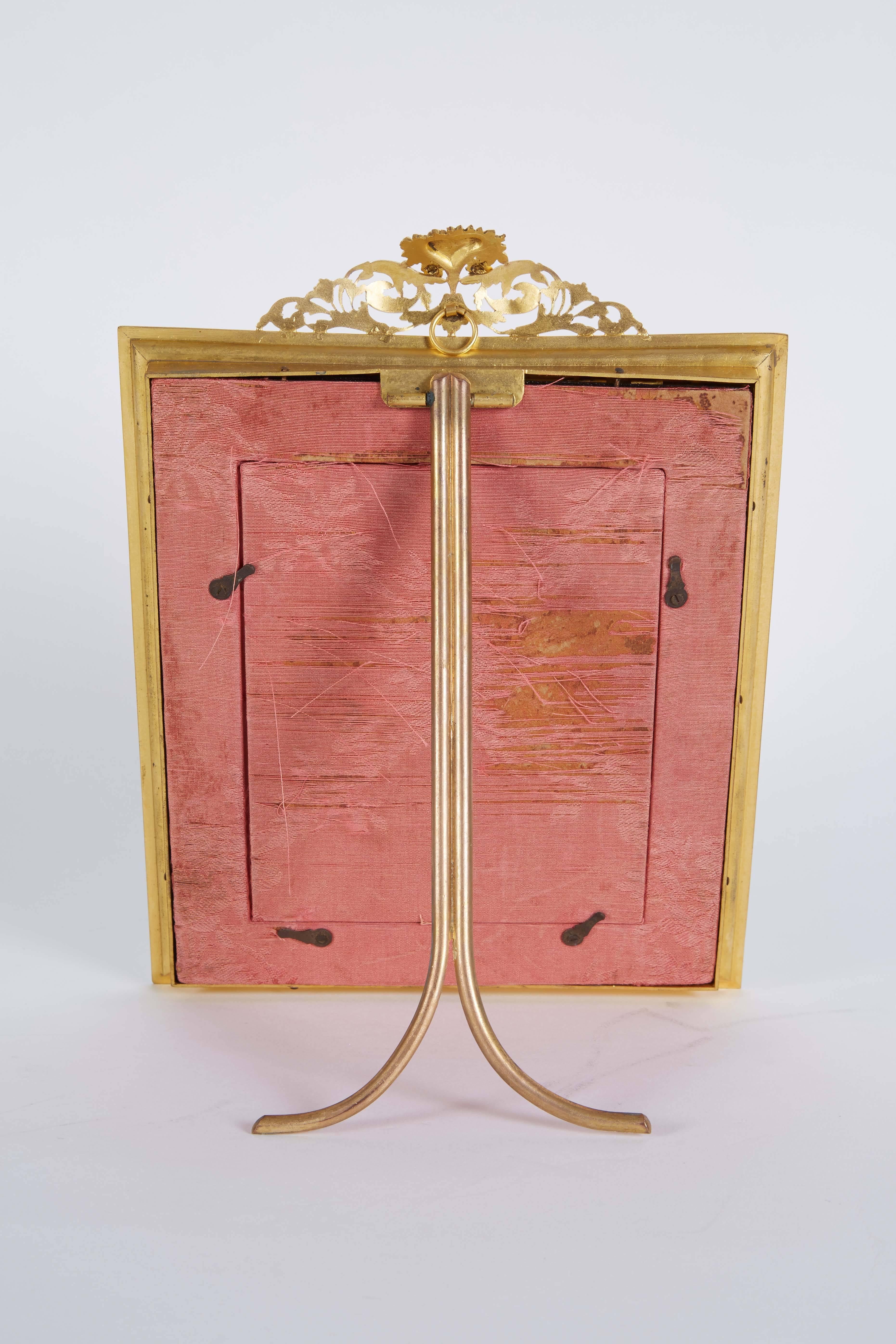 French Gilt Bronze Ormolu Pink and Green Guilloche Enamel Picture Photo Frame 3