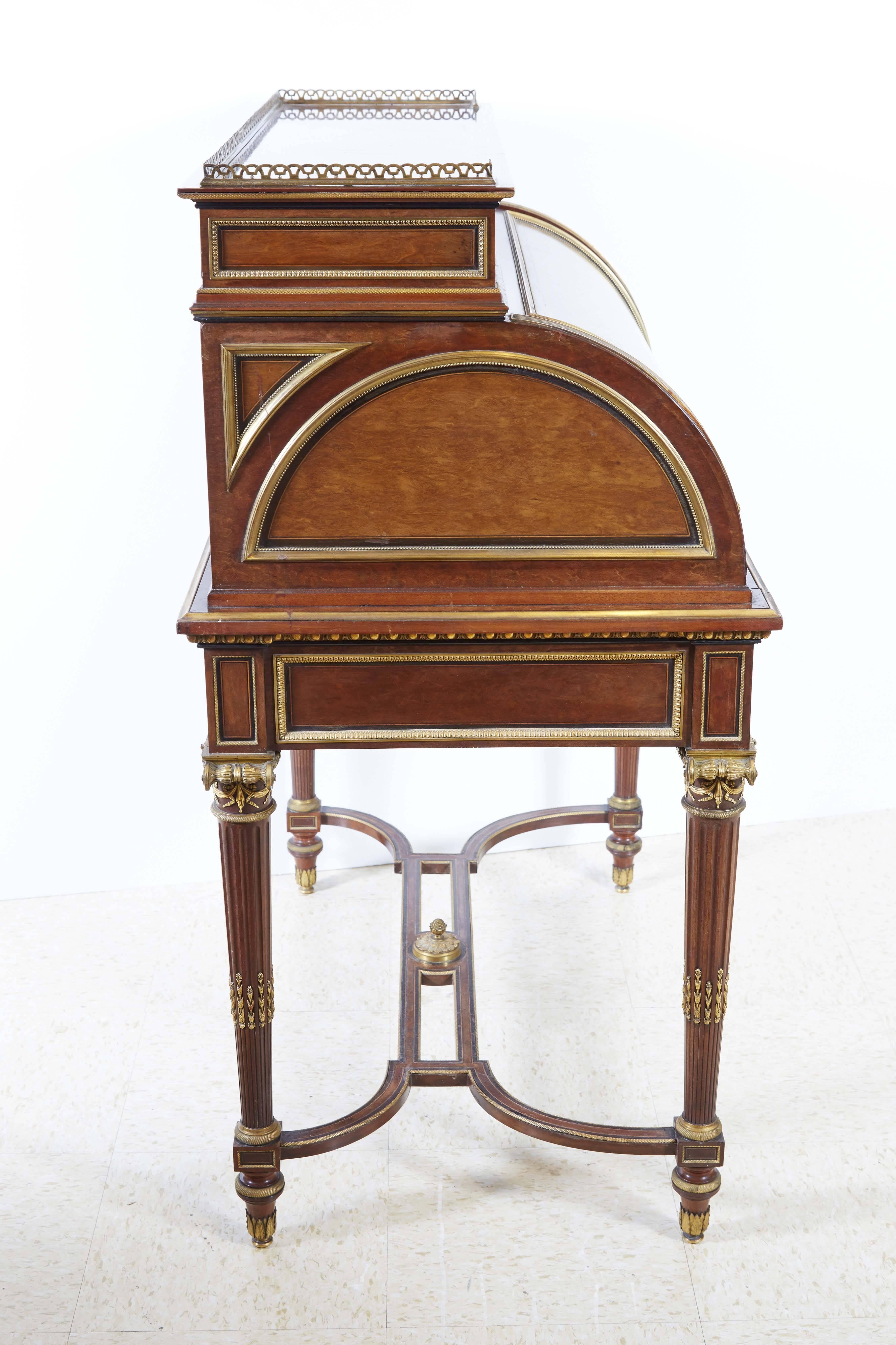 19th Century French Ormolu-Mounted Bureau a Cylindre Roll Top Desk Signed H. Fourdinois
