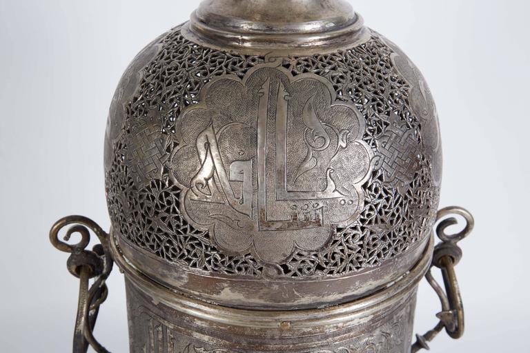 Pair of Antique Islamic Persian Silver Incense Burners with Arabic
