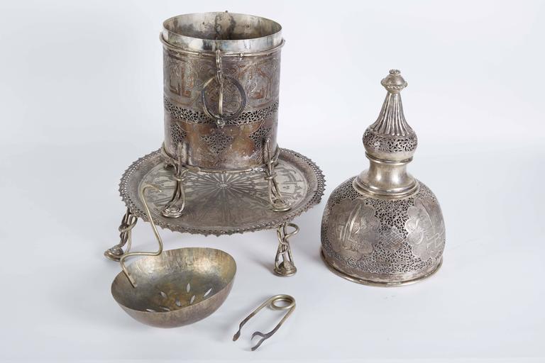 Pair of Antique Islamic Persian Silver Incense Burners with Arabic