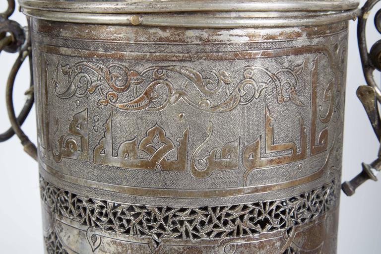 Pair of Antique Islamic Persian Silver Incense Burners with Arabic