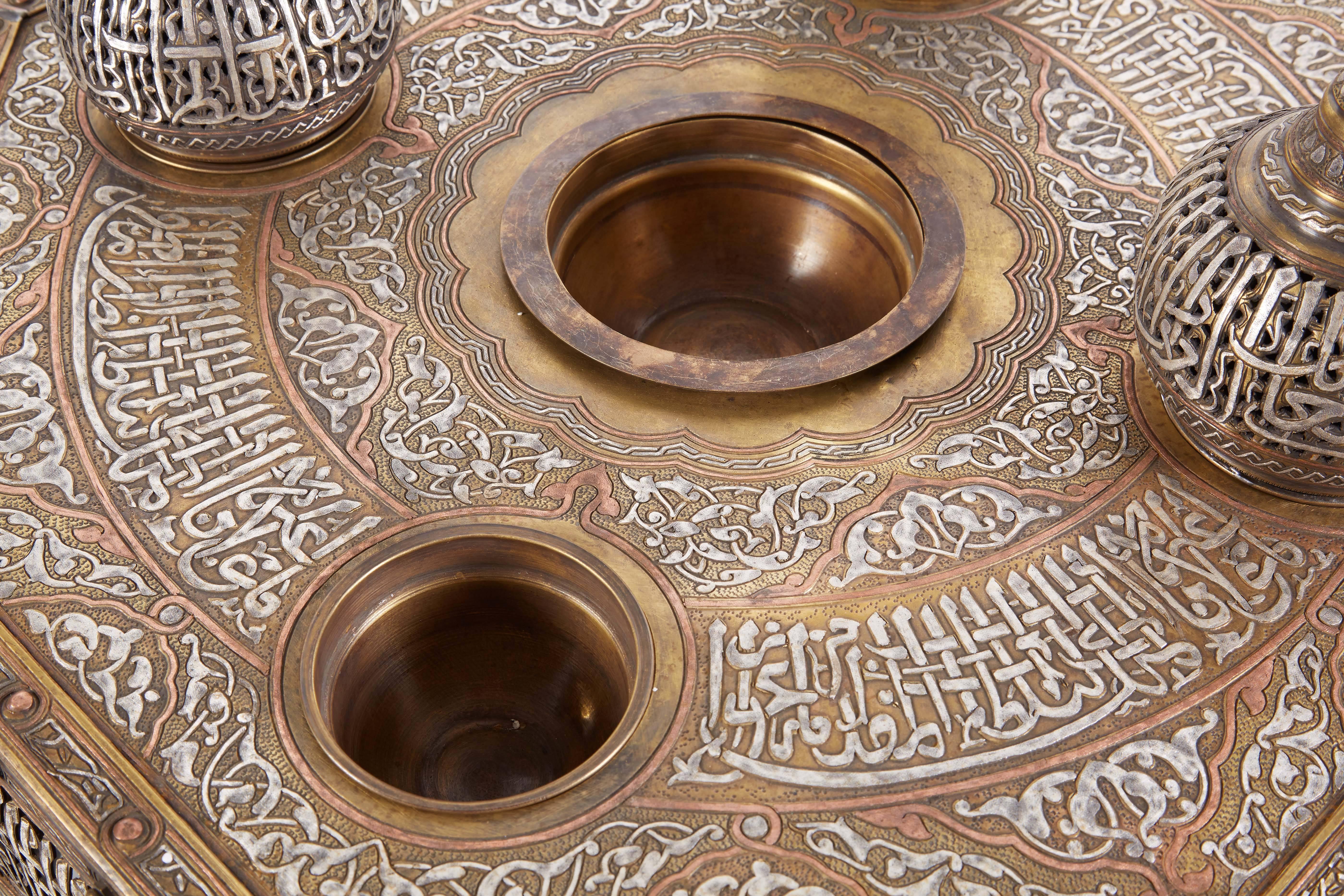 20th Century Large Islamic Silver Inlaid Domed Incense Burner with Arabic Calligraphy Moorish