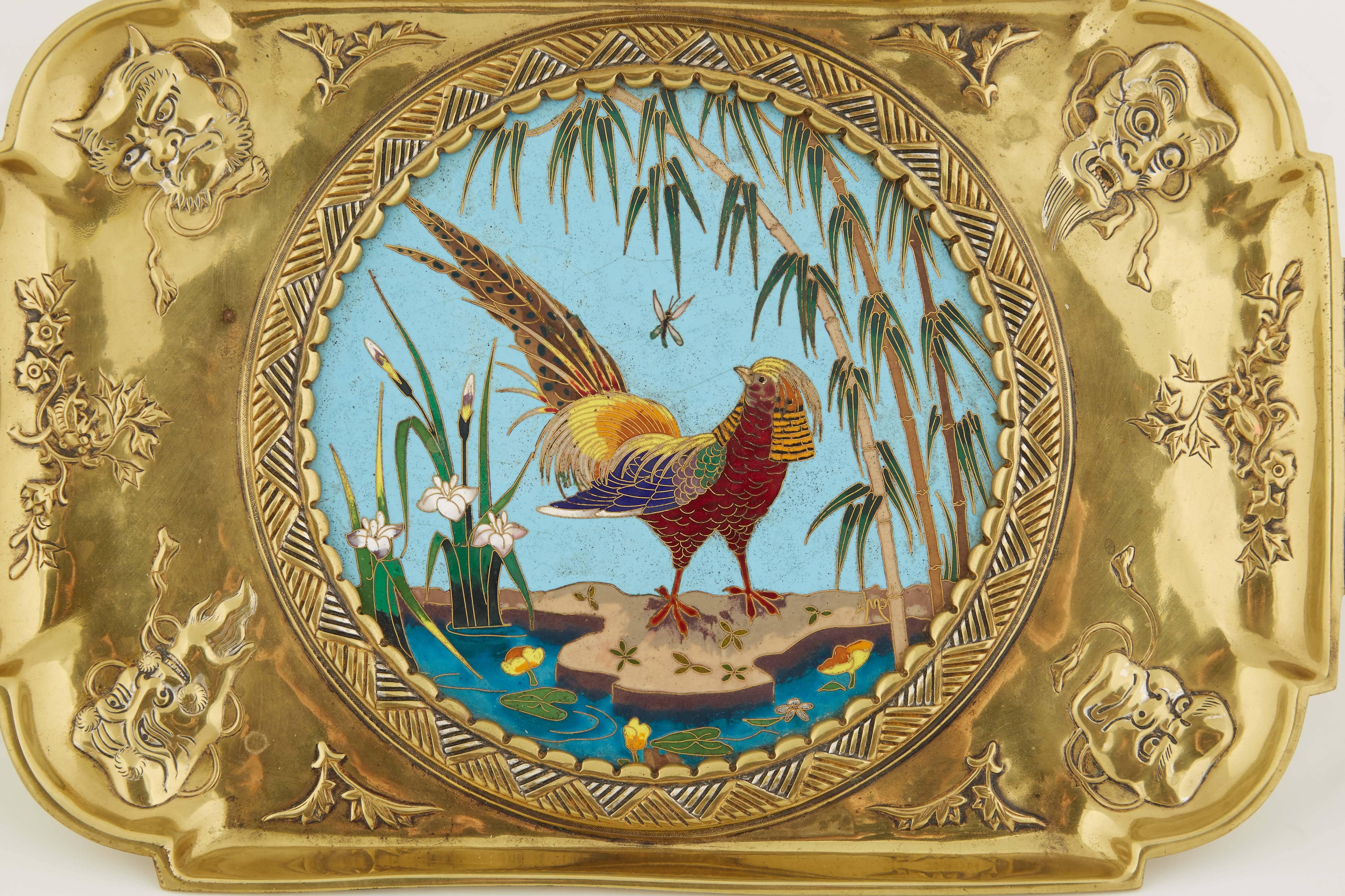 Bronze Rare French Japonisme Ormolu and Cloisonne Enamel Tray by Édouard Lièvre