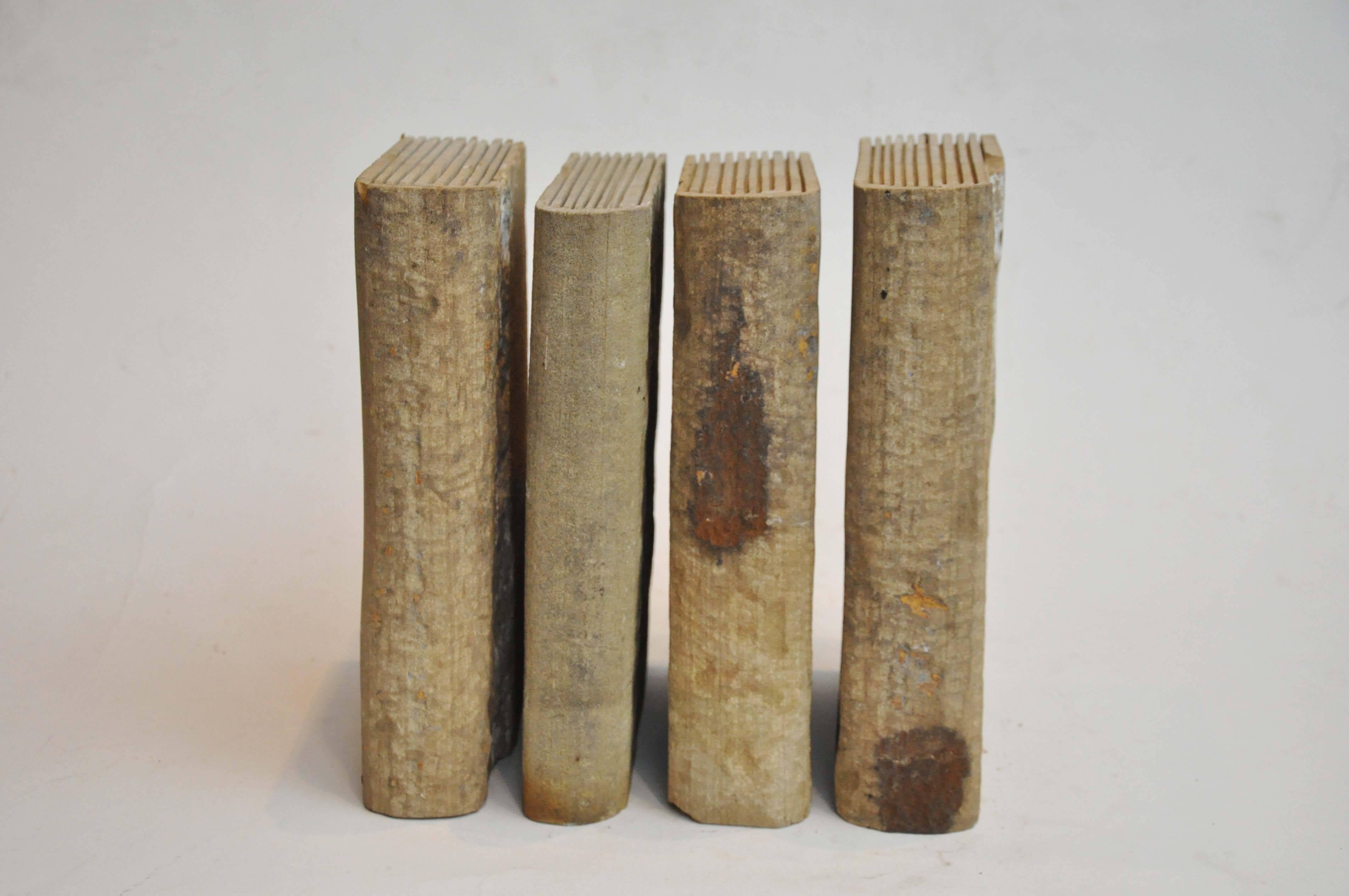 Early 20th century collection of four contrete books. Unique books created from concrete and feature page detail. Found in France.

Dimensions: 12
