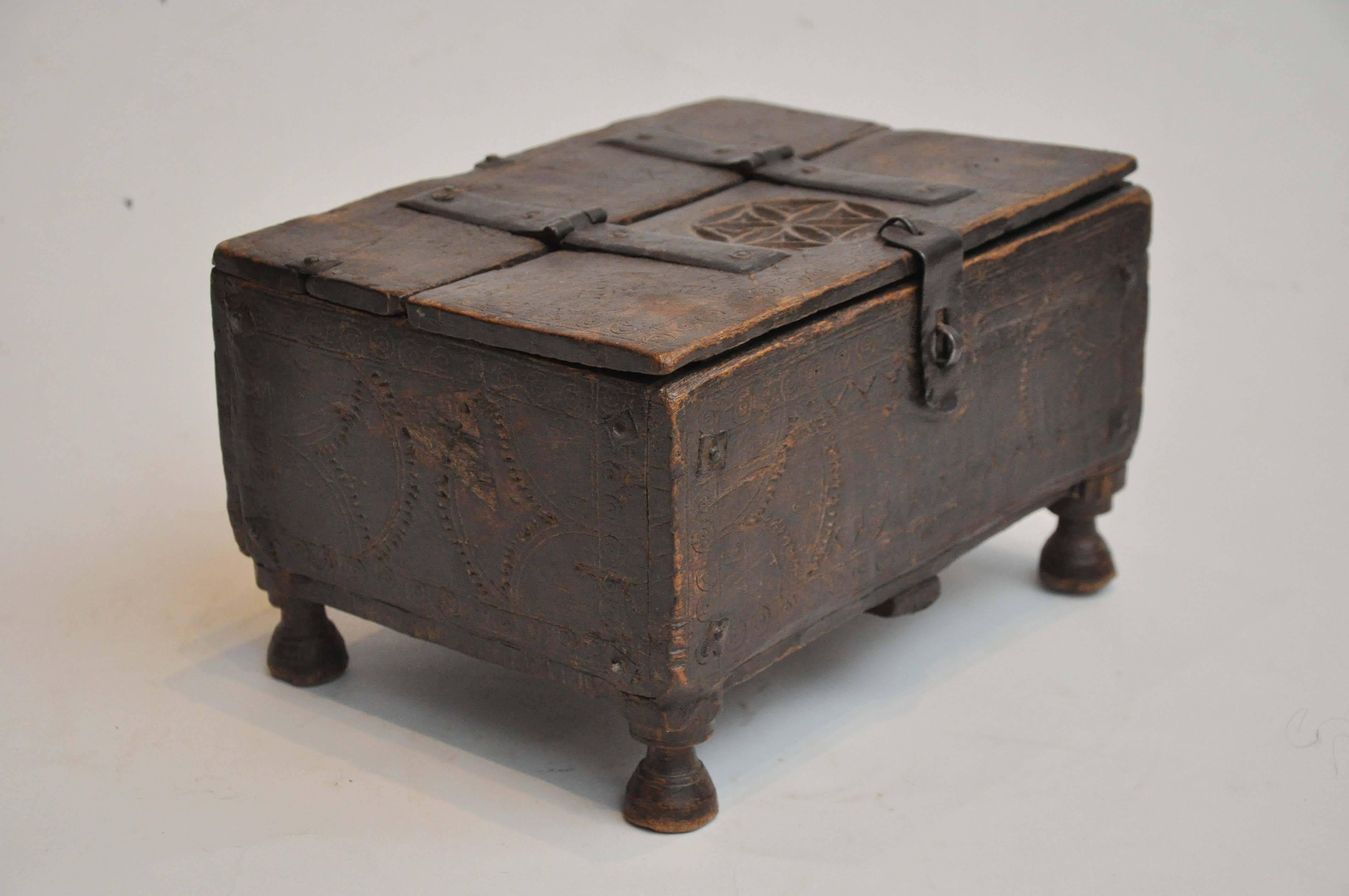 Hand-Carved Late 19th Century Moroccan Footed Box